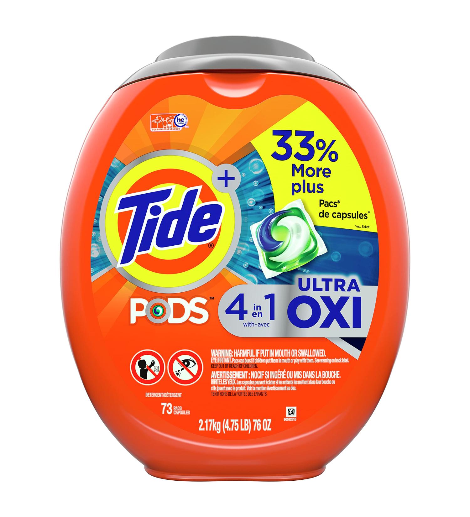 Tide PODS 4 in 1 Ultra Oxi Laundry Detergent Soap Pods - 73 Count, High Efficiency (HE) - Buy Online on GoSupps.com