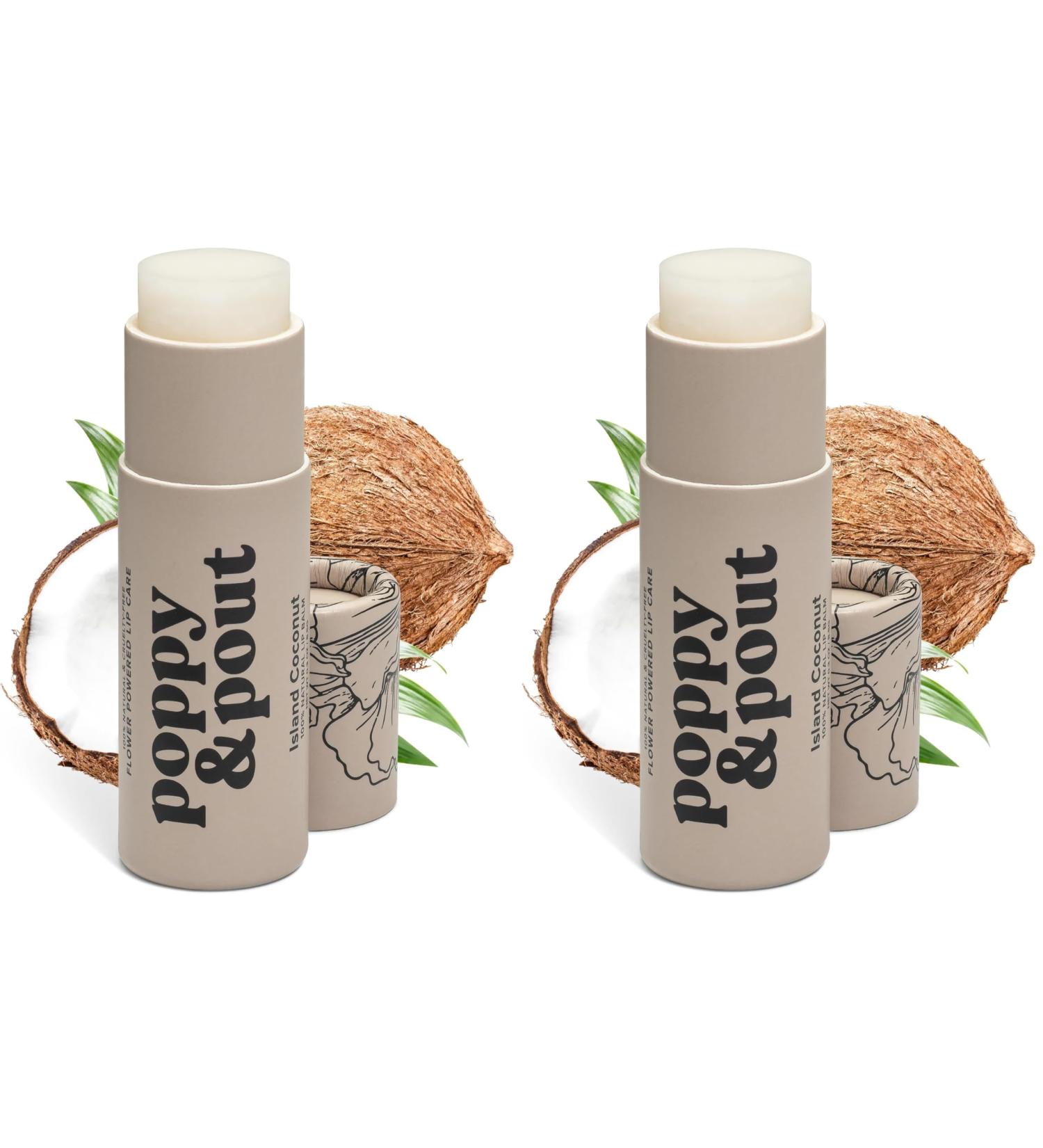 Poppy & Pout Island Coconut Jumbo Lip Balm | All Natural Lip Balms & Moisturizers | Hydrates with Beeswax Vitamin E Organic Coconut Oil | Cruelty-Free | Lip Balm in Recyclable Cardboard Tube