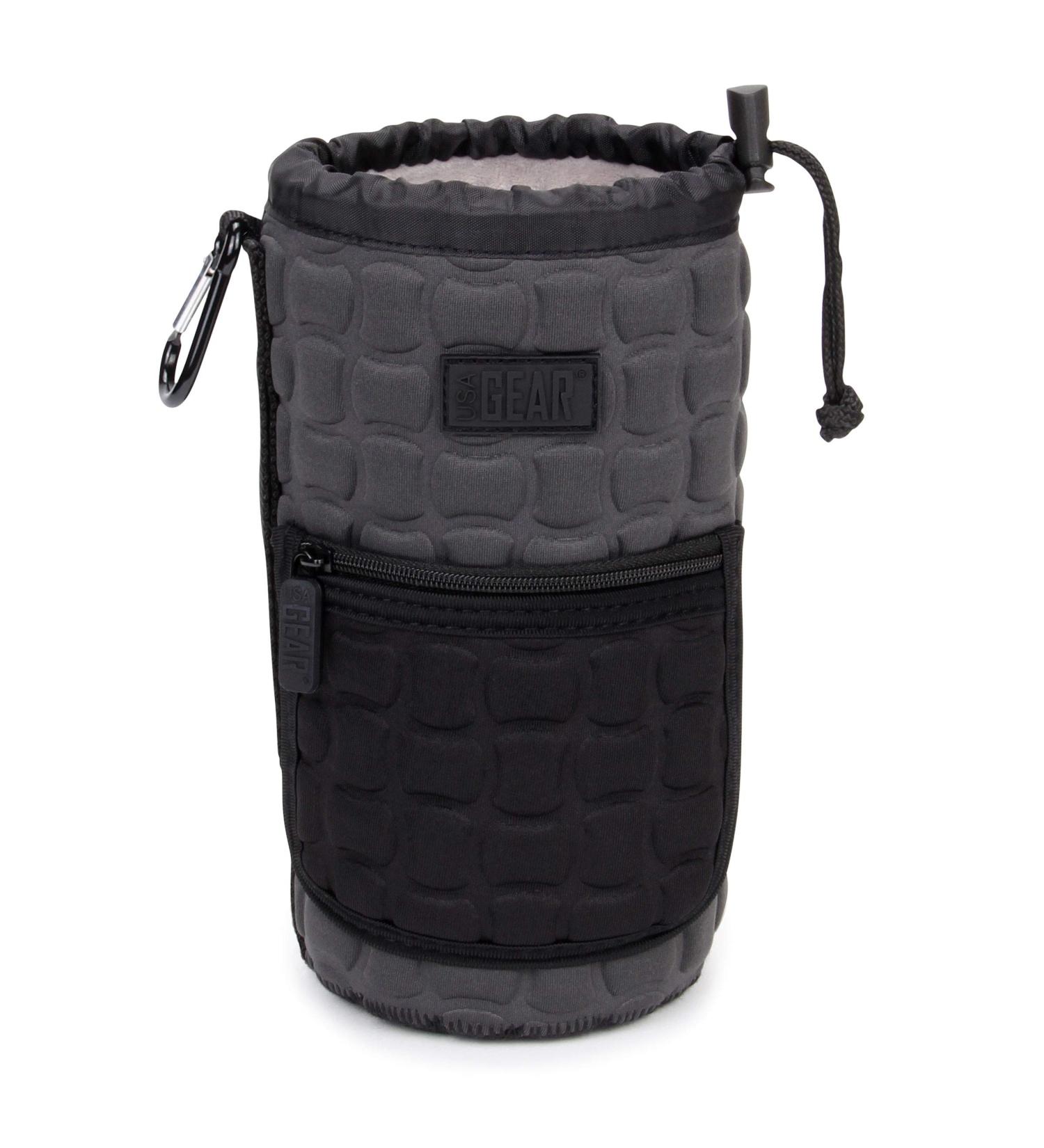 USA GEAR FlexARMOR-X Large Lens Case Pouch - Deluxe Neoprene Protection - Fits 70-300mm Lens - Carabiner Clip, Zippered Pocket - Black/Gray - Buy Online on GoSupps.com