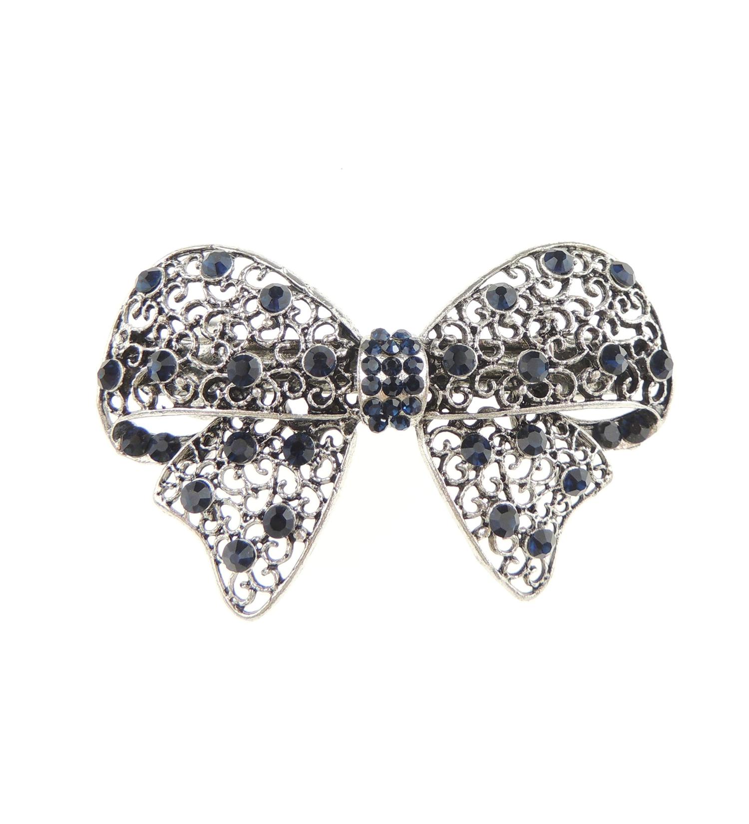 Glamour Girlz Ladies Silver Tone Vintage Look Blue Crystal Diamond Stencil Hair Clip