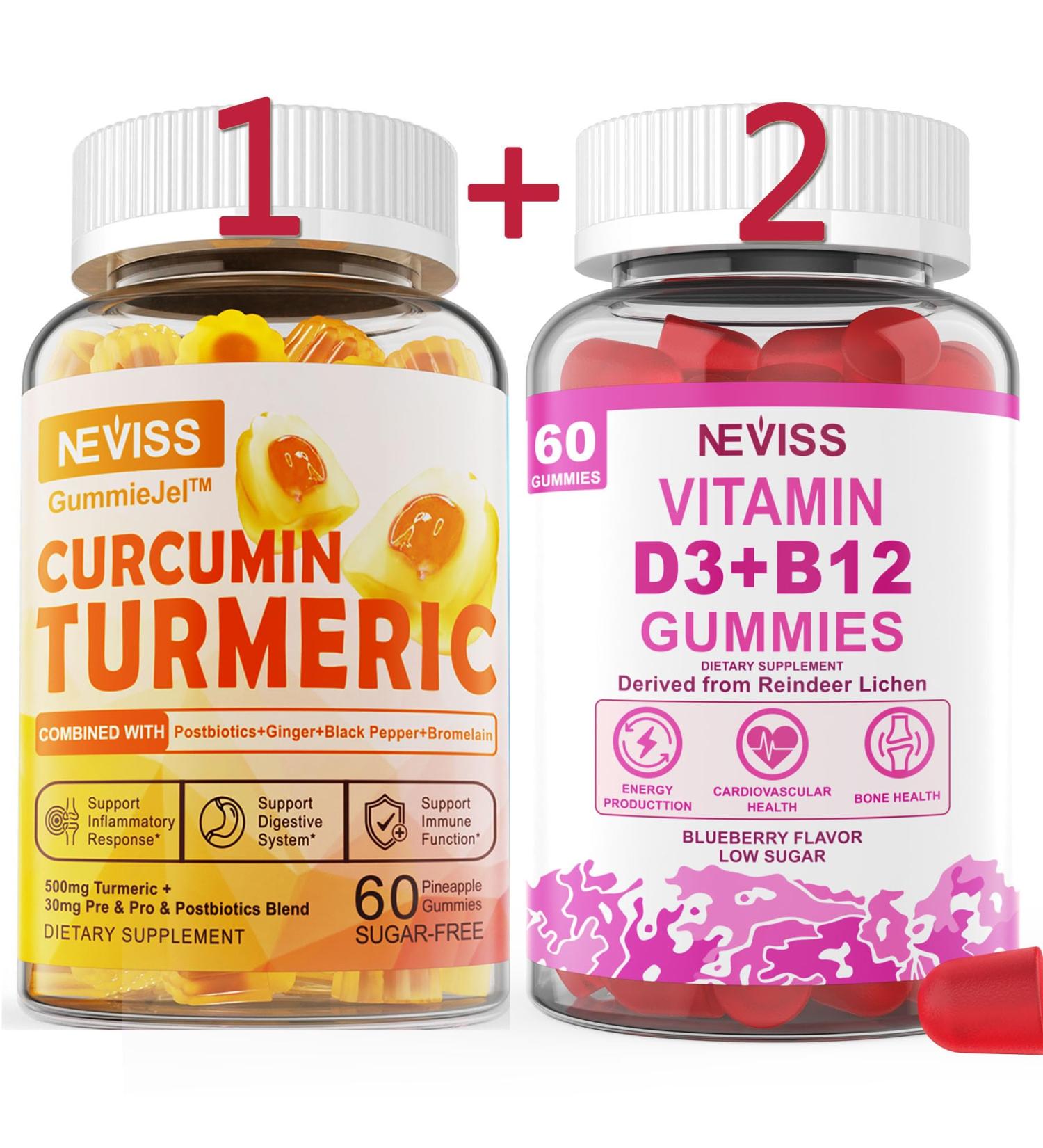 3 Pack Turmeric Curcumin + Vitamin D3 & B12 Gummies Vegan - Buy Online on GoSupps.com