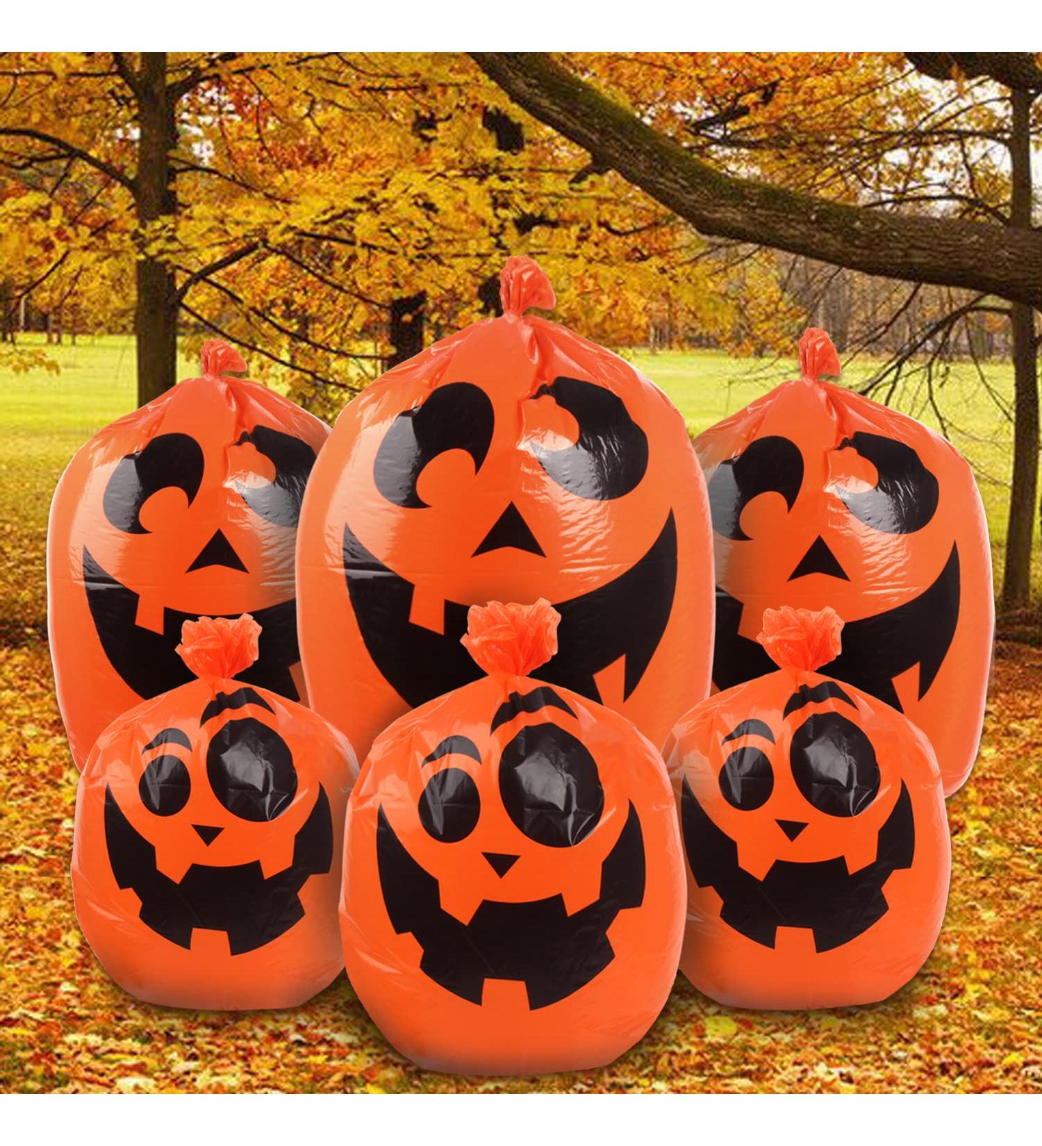 DERAYEE 6Pcs Halloween Pumpkin Lawn Bags - Large Jack O Lantern Leaf Bags for Outdoor Halloween Yard Decorations - Buy Online on GoSupps.com