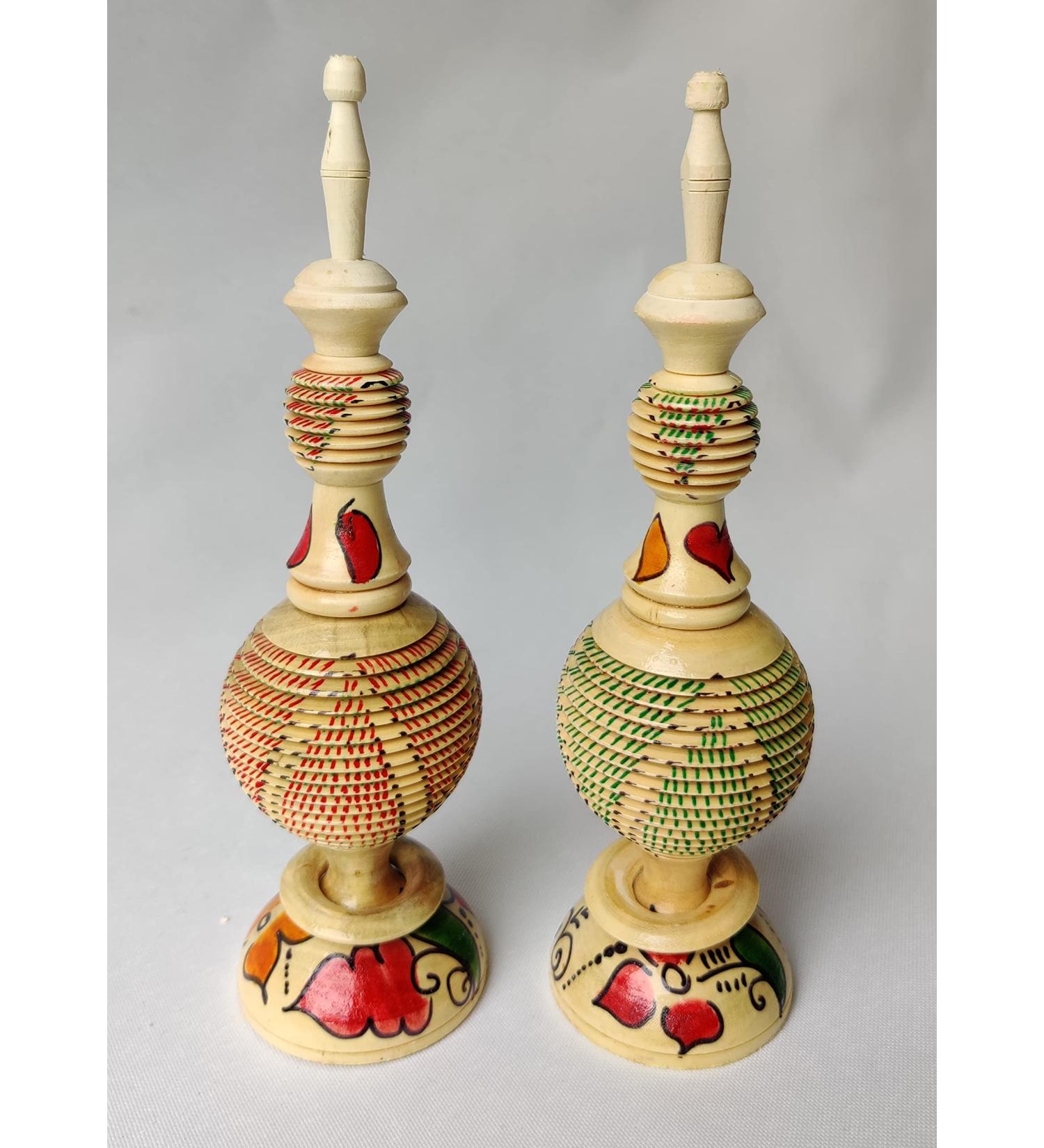 Handcrafted Decorated Moroccan Wooden Bottle For Kohl Mascara Surma (Natural)
