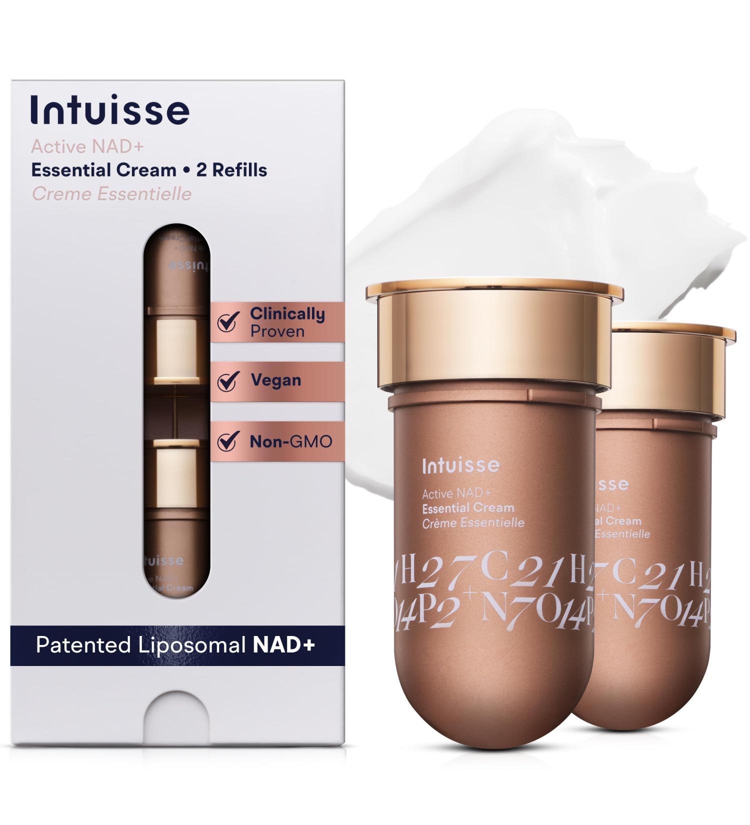 Intuisse - NAD+ Essential Cream Rejuvenating Cream with Natural Peptides & Squalane - 5% Pharma-Grade NAD+ Advanced Liposomal Formula Skin Tightening Intensely Hydrating - 15ml - 2 Pk - Refills - Buy Online on GoSupps.com