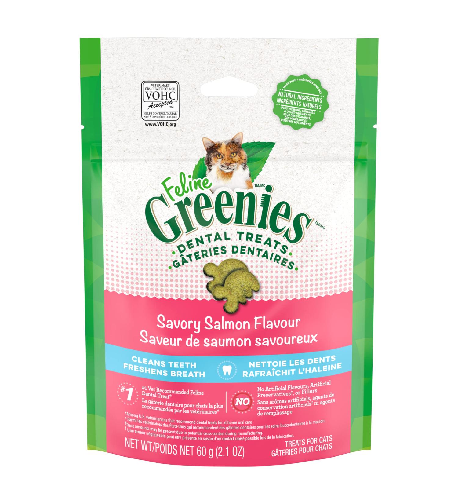 FELINE GREENIES Cat Treats Natural Dental Care Savory Salmon Flavour 2.1oz. Pouch Savoury Salmon 60 g (Pack of 1) - Buy Online on GoSupps.com