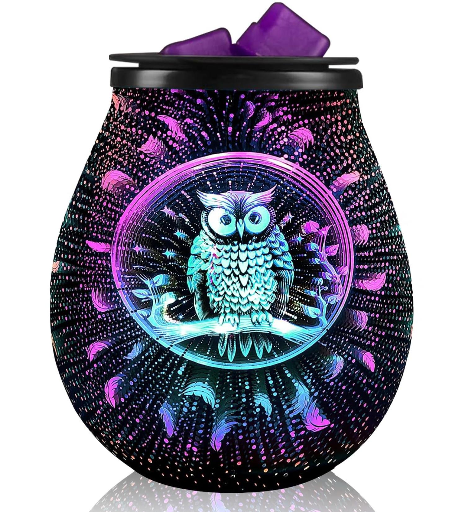 3D Glass Fireworks Electric Wax Melt Warmer LED Owl Design PTC Heating 7 Colors International Shipping Available - Buy Online on GoSupps.com