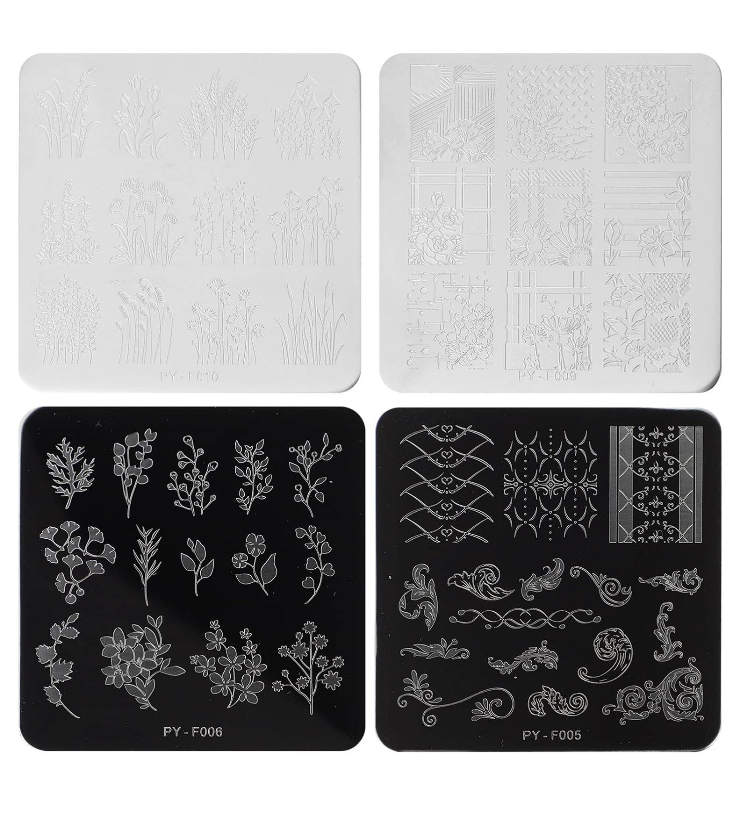 4pcs Flower Pattern Nail Stamping Plates - Creative DIY Nail Art Templates (Random Styles) - International Shipping Available - Buy Online on GoSupps.com