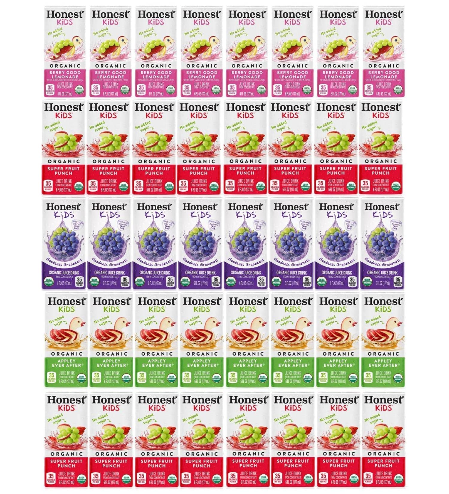 Honest Kids Organic Juice Drink Variety Pack - 40 Pack, 6 Fl Oz Assorted Flavors - Buy Online on GoSupps.com