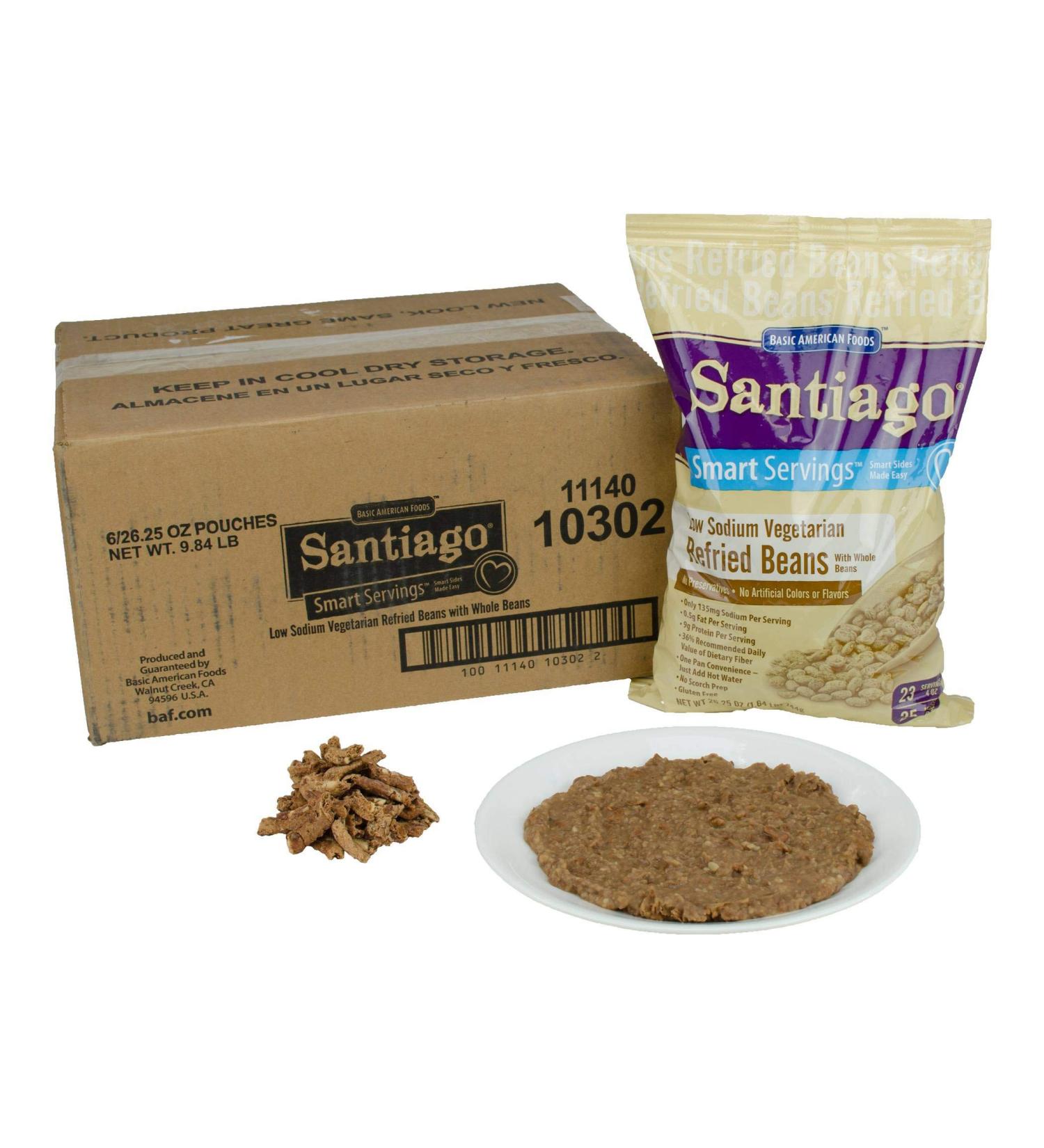 Santaigo Whole Vegetarian Refried Beans - 26.25 oz. pouch, 6 pouches per case 1.64 Pound (Pack of 6)