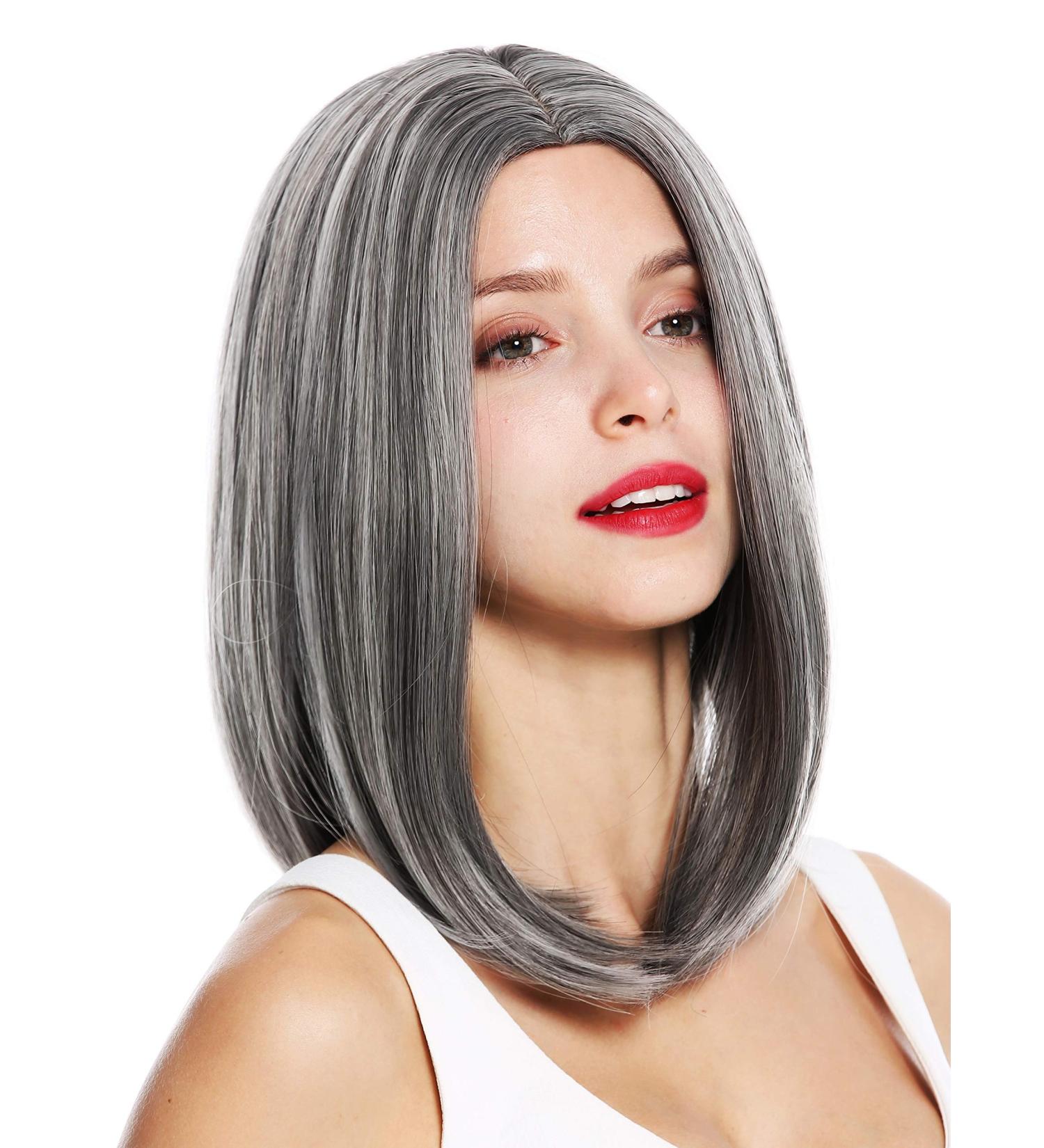 WIG ME UP 1960 Shoulder Length Straight Wig for Women - Grey Streaked Middle Parting - Buy Online on GoSupps.com