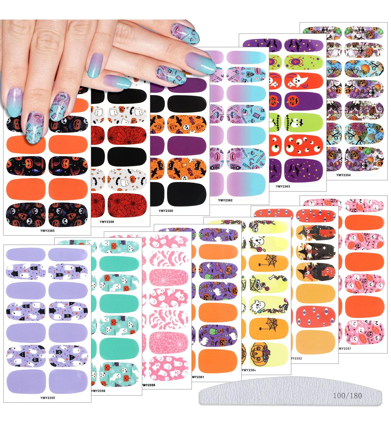 Halloween Nail Wraps - 13 Sheets Pumpkin Bat Ghost Nail Stickers for Women and Girls - Buy Online on GoSupps.com