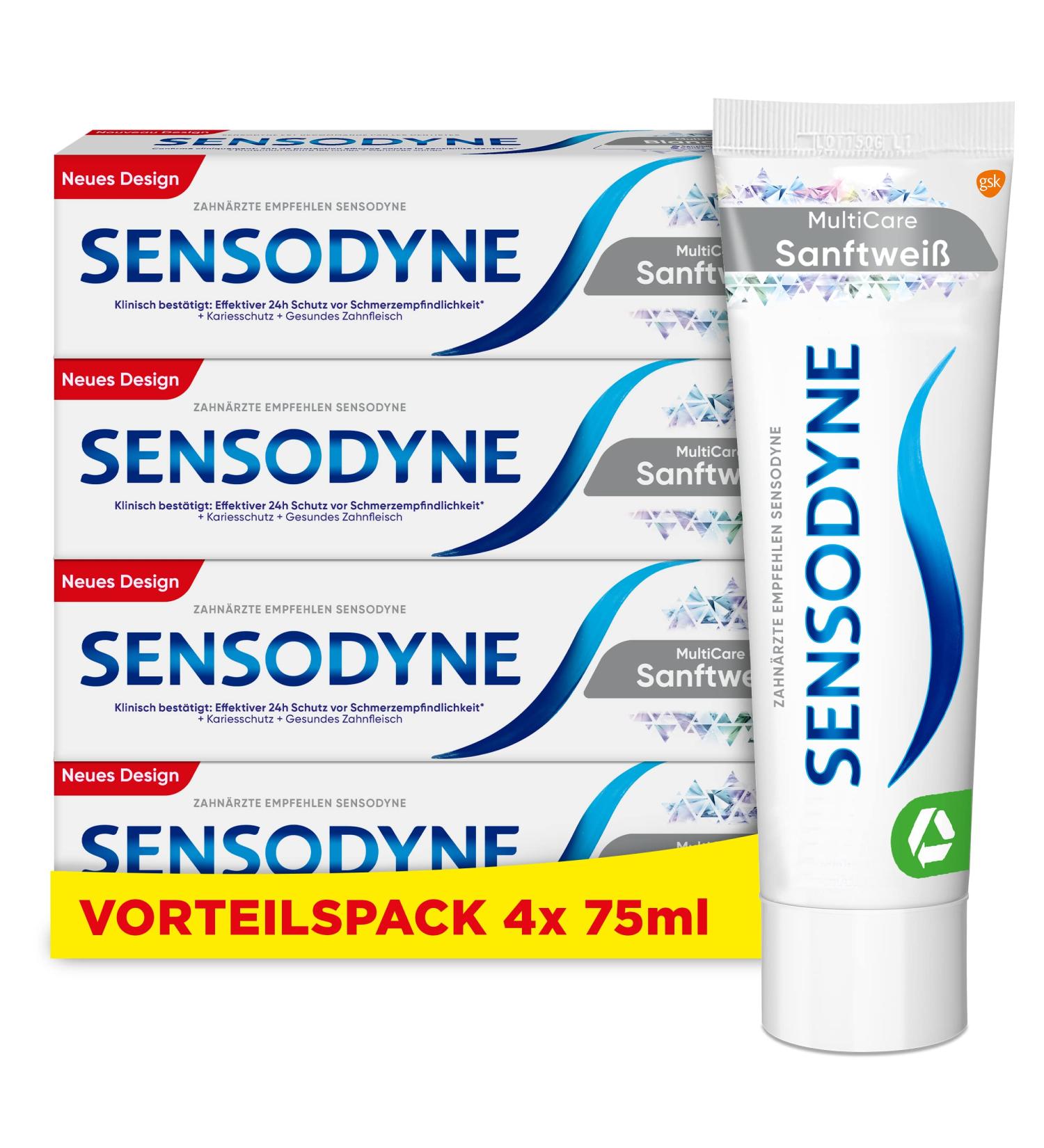Shop Sensodyne Multicare Gentle White Toothpaste 4x75ml - Fluoride for Sensitive Teeth & Whiter Smile | International Shipping - Buy Online on GoSupps.com