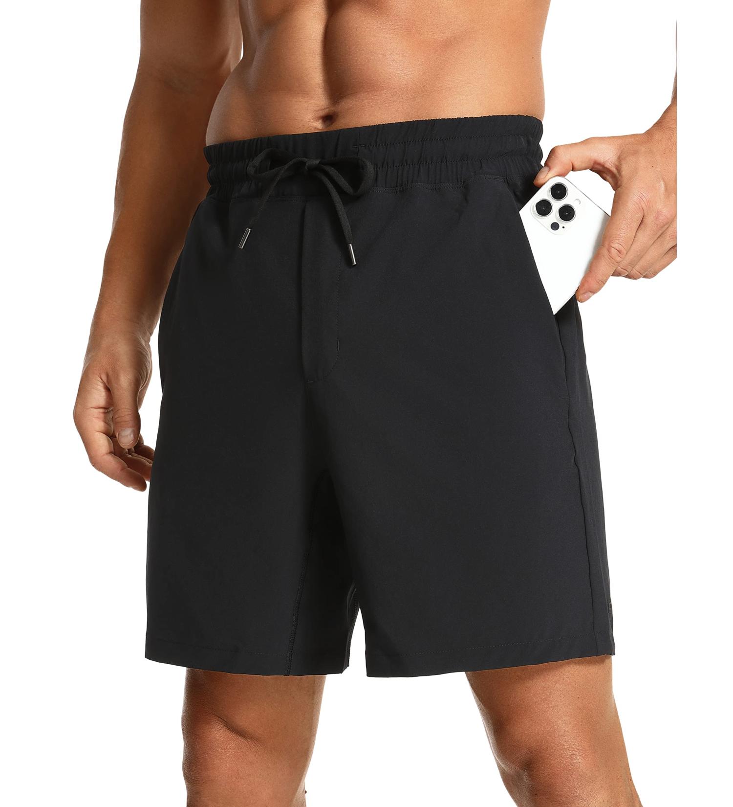 CRZ YOGA Men's Linerless Workout Shorts - 7'' Quick Dry Athletic Gym Shorts with Pockets - Large Black - Buy Online on GoSupps.com