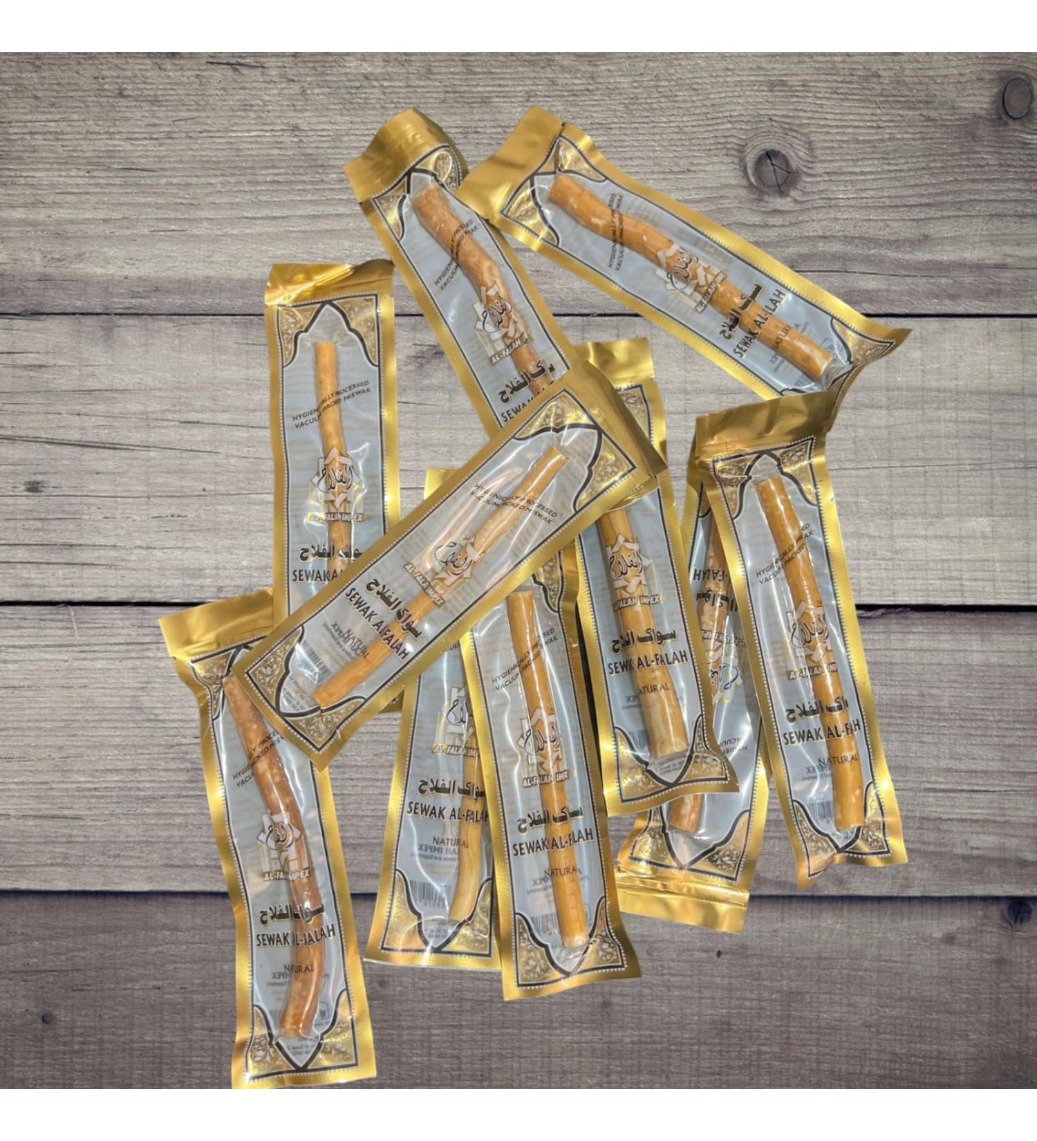Pack of 10 x Sewak Al-Falah Miskwak (Natural Tooth Brush) | Meswak | Salvadora Persica Stick | Individually Vaccum Packed