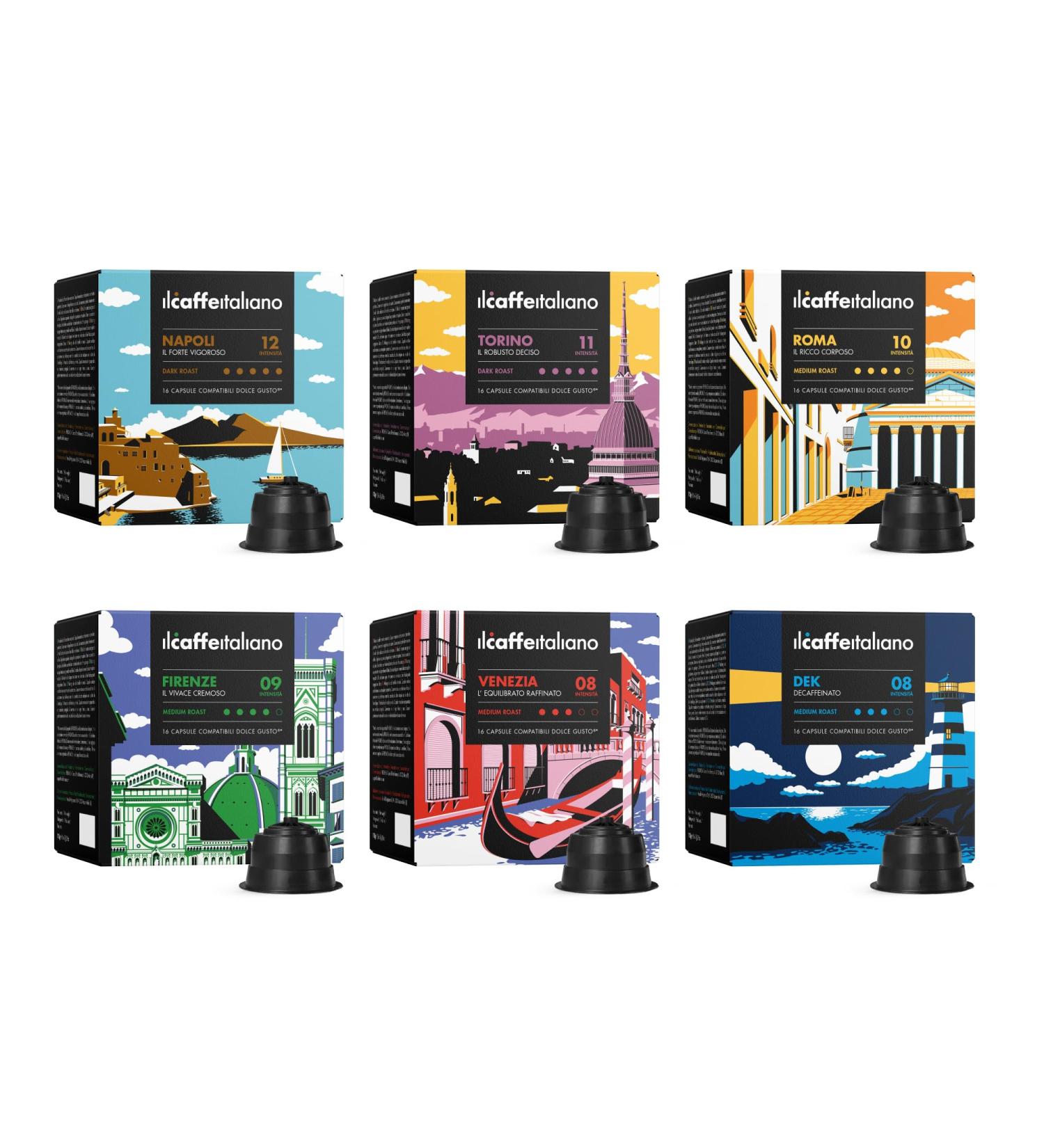 Il Caff Italiano Capsules Compatible Dolce Gusto Tasting Kit 96pcs | Compatible Dolce Gusto Capsules Tour of Italy | Nescafe Dolce Gusto Compatible Capsules Made In Italy | Frhome - Buy Online on GoSupps.com