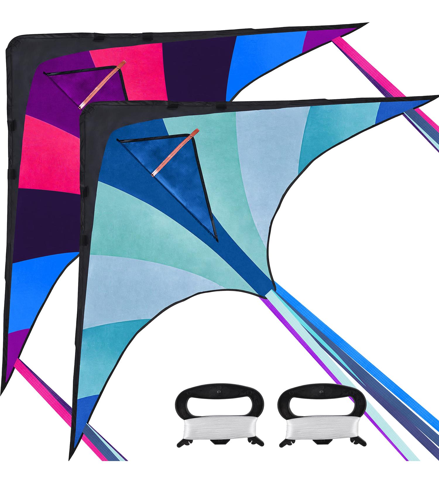 JOYIN Large Delta Kite 2-Pack - Blue and Purple - Easy-to-Fly Kites for Kids and Adults - 262.5 ft String - Outdoor Beach Games - Buy Online on GoSupps.com
