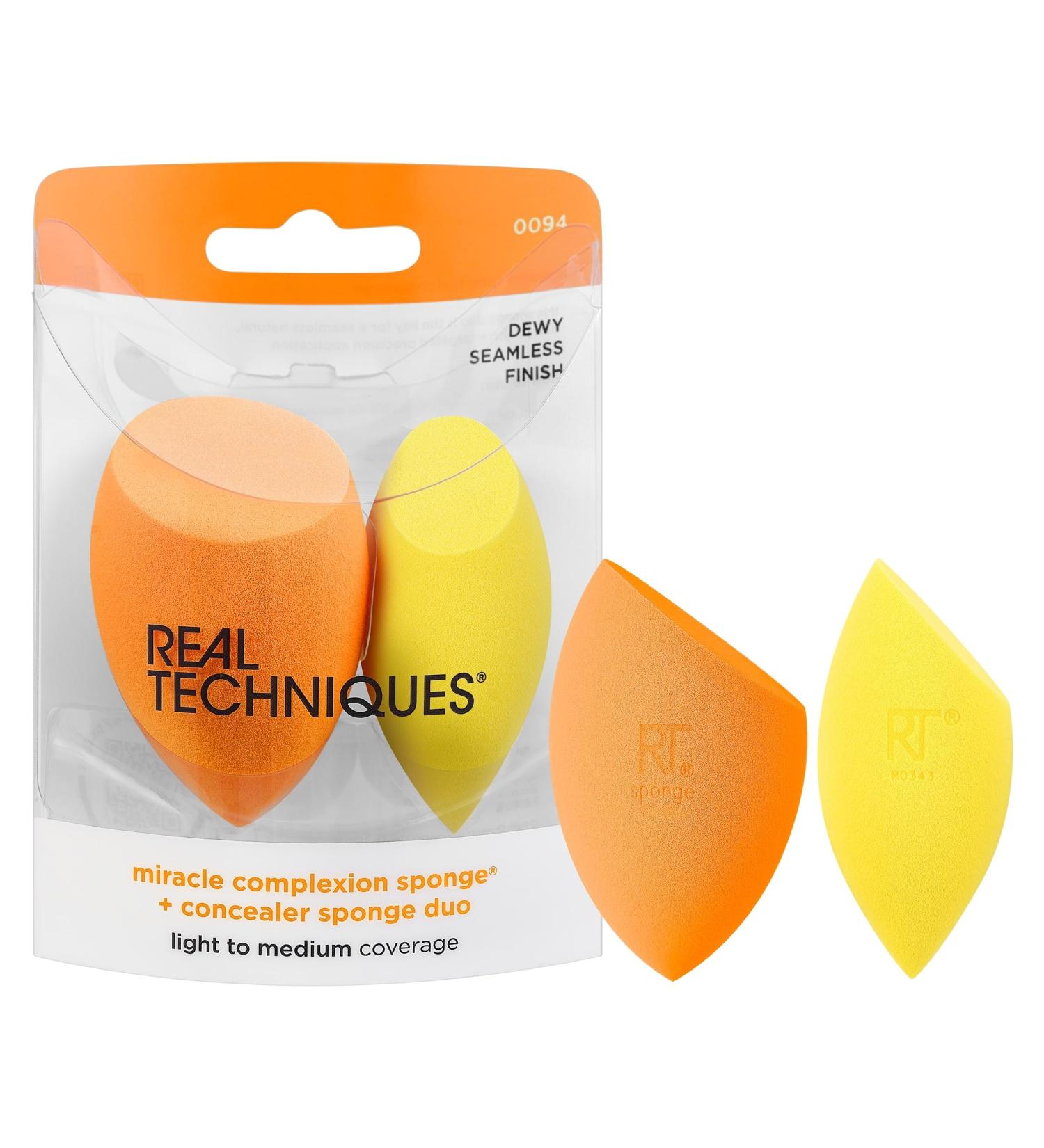 Real Techniques Miracle Complexion Sponge + Concealer Sponge Duo Makeup Blending Sponges For Foundation & Concealer Offers Light To Medium Coverage Natural Dewy Makeup Latex-Free Foam 2 Count 2 count (Pack of 1) Miracle Complexion Sponge and Concealer Spo - Buy Online on GoSupps.com