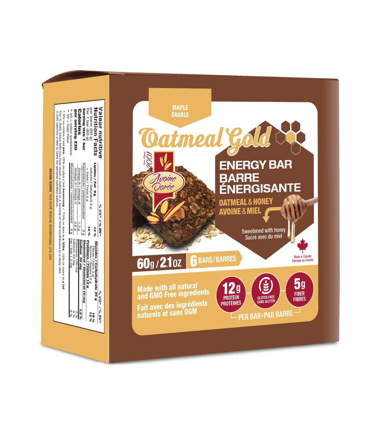 Oatmeal & Honey Protein - Energy Bar Gluten Free Snack High in Fiber Maple 60g Bar (6 count) Maple 60 grams - Buy Online on GoSupps.com