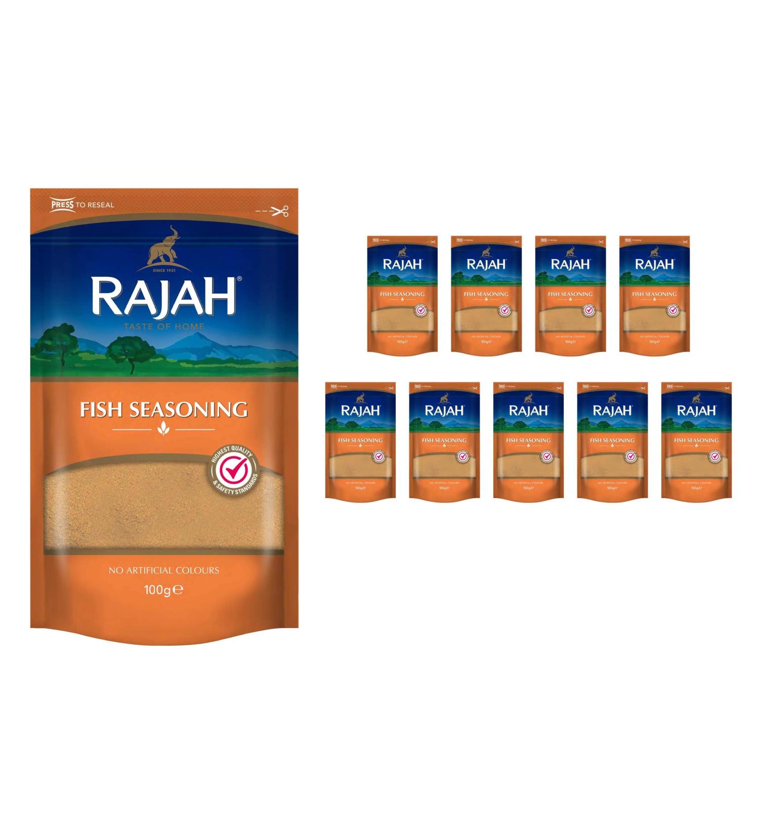 Rajah Spices Fish Seasoning Powder Rub (10 x 100g) - Authentic Blend for Delicious Fish Dishes - Buy Online on GoSupps.com