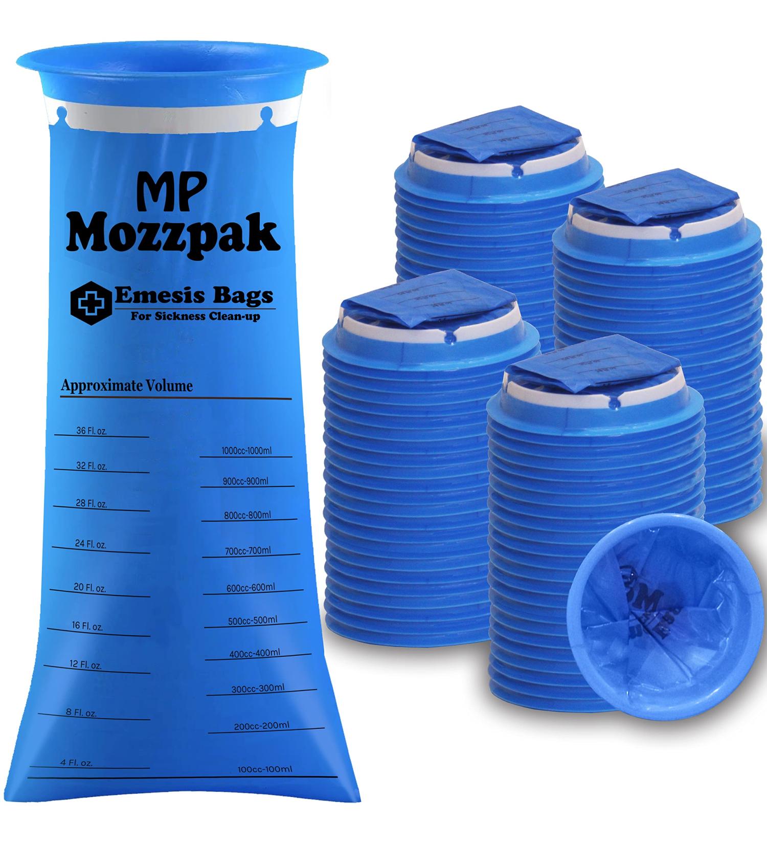 100 Pack Disposable Vomit Bags, 1000ml Leak Resistant Emesis Bags for Travel, Motion Sickness, Car & Aircraft - Medical Grade Portable Barf Bags - 100 Count - Buy Online on GoSupps.com