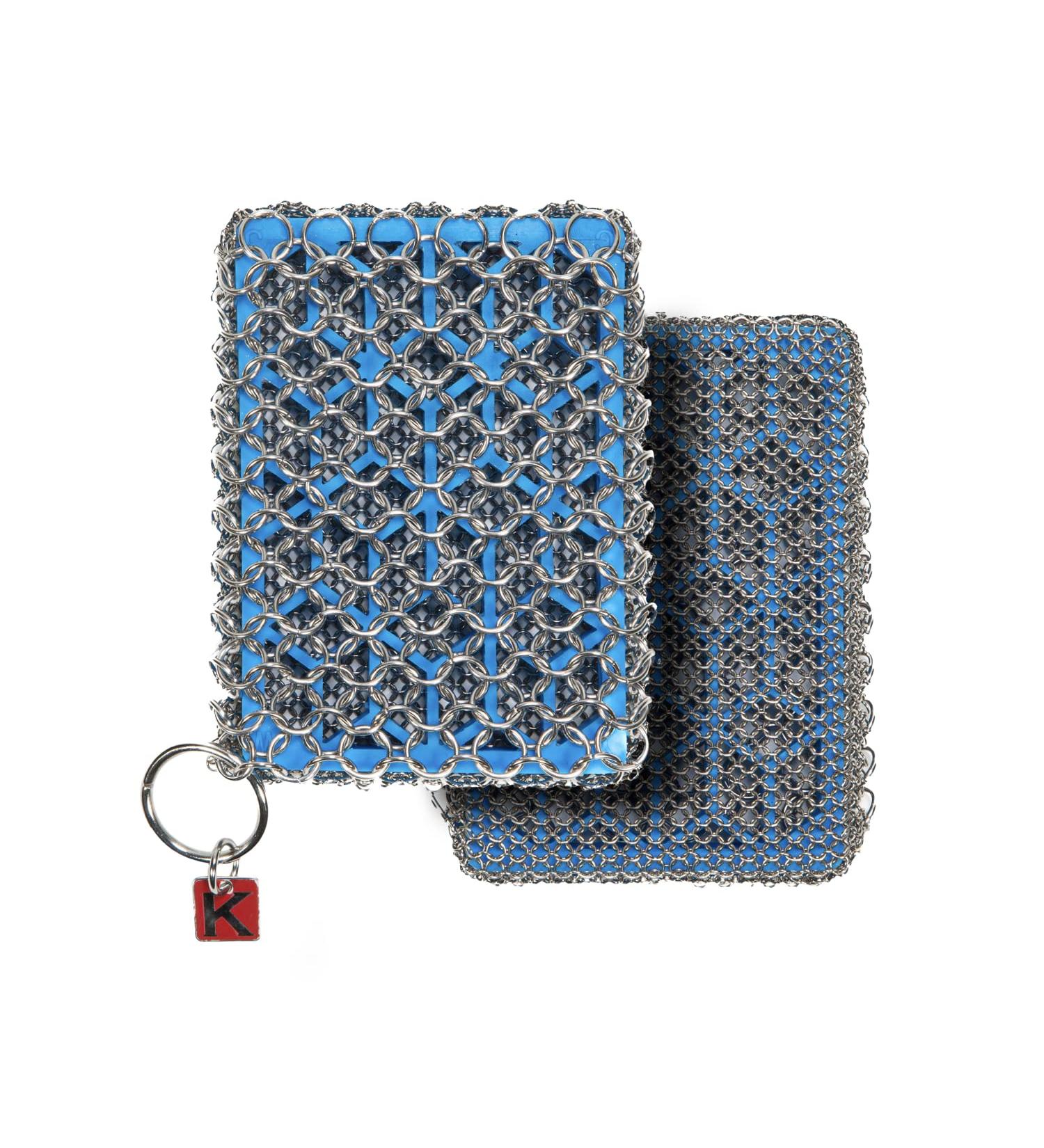 Knapp Made Combo Chainmail Cast Iron Scrubber with Silicone Core - Premium Cleaner for Cookware Skillets Woks - Heavy Duty Rings - Ice Blue - Buy Online on GoSupps.com