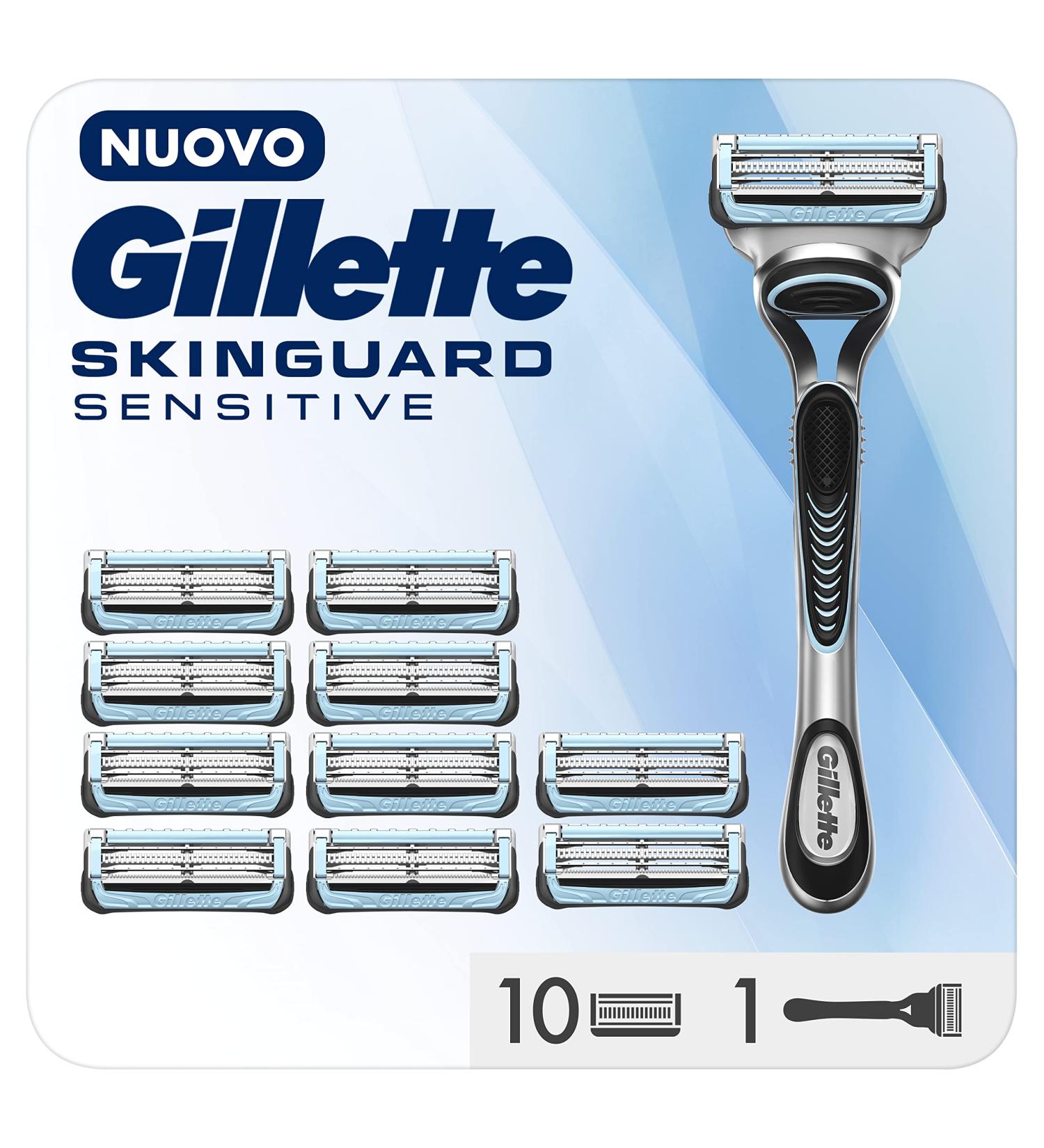 Procter Gamble Gillette Skinguard Sensitive beard trimmer for men with skin irritation 1 handle 11 spare blades Skinguard shaver and 11 blades