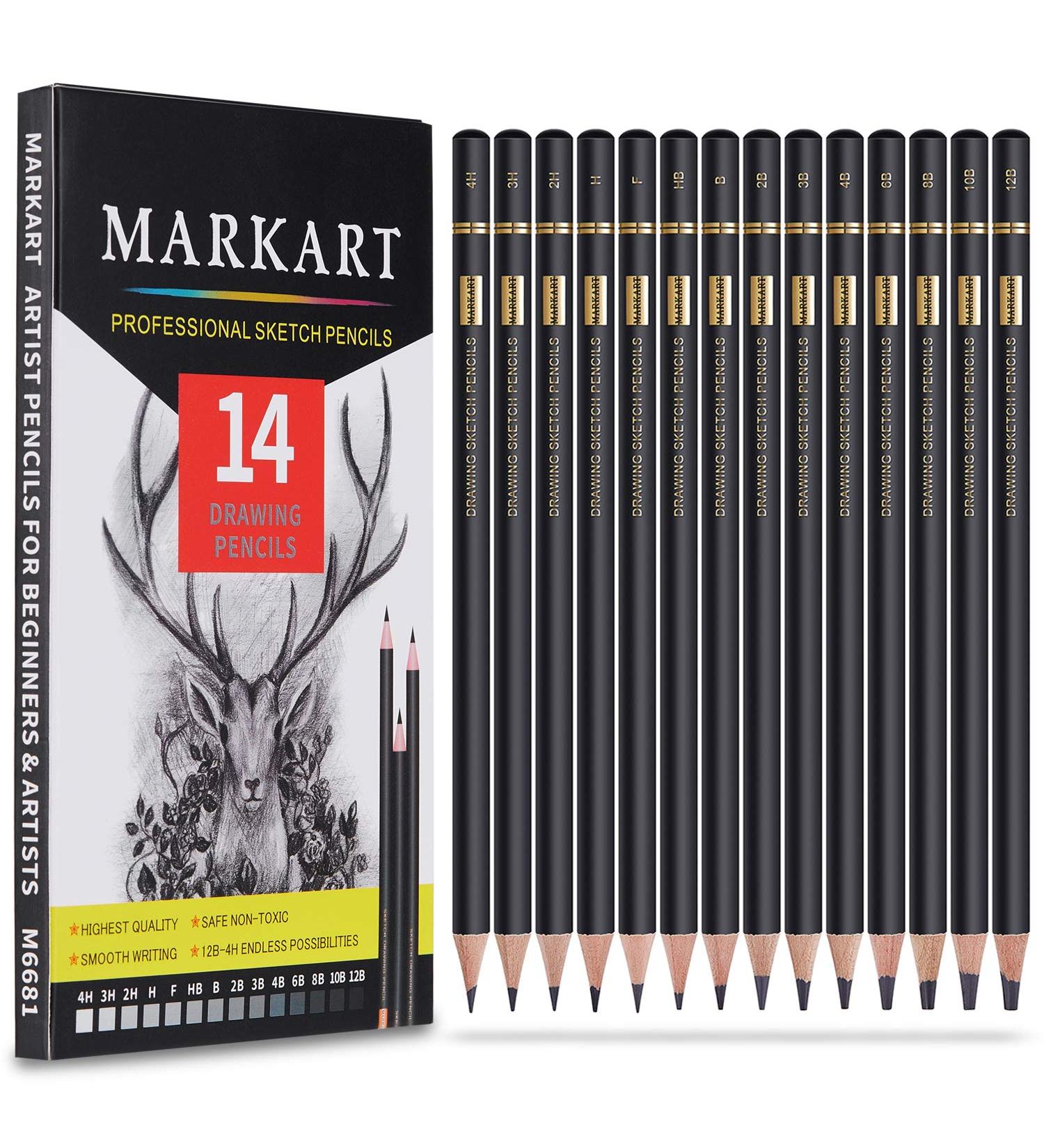 MARKART Professional Drawing Sketching Pencil Set - 14 pc Graphite Kit for Art, Sketching, Shading - Ideal for Beginners & Pro Artists - Buy Online on GoSupps.com