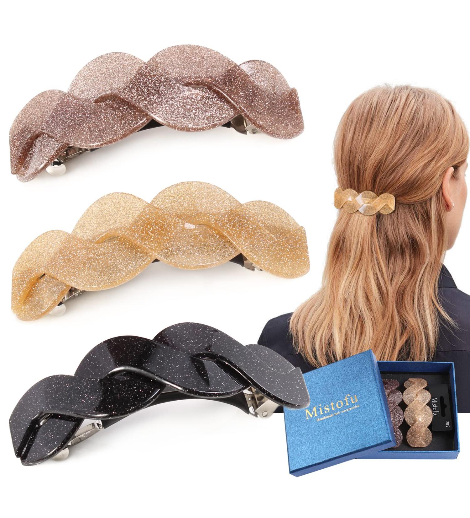 Mistofu 3-Piece Large Snap Barrettes Set for Women - Retro Classic Hair Accessories for Thick Hair - Fine Pink - Buy Online on GoSupps.com