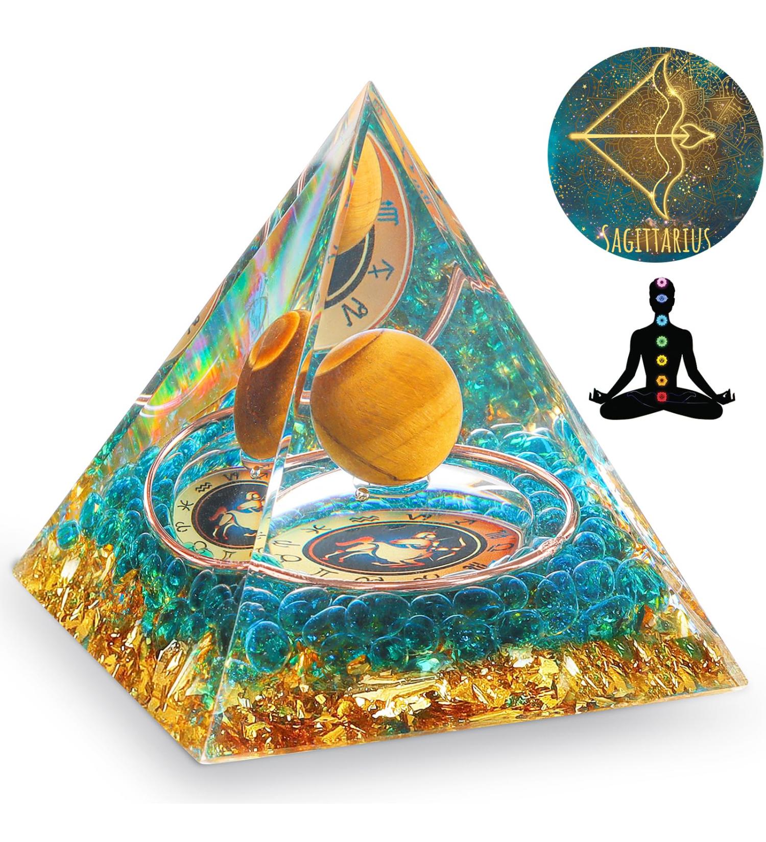 Sagittarius Constellation Orgonite Pyramid with Tiger Eye Stone Birthstone - Astrology Energy Healing Meditation Gift - Buy Online on GoSupps.com