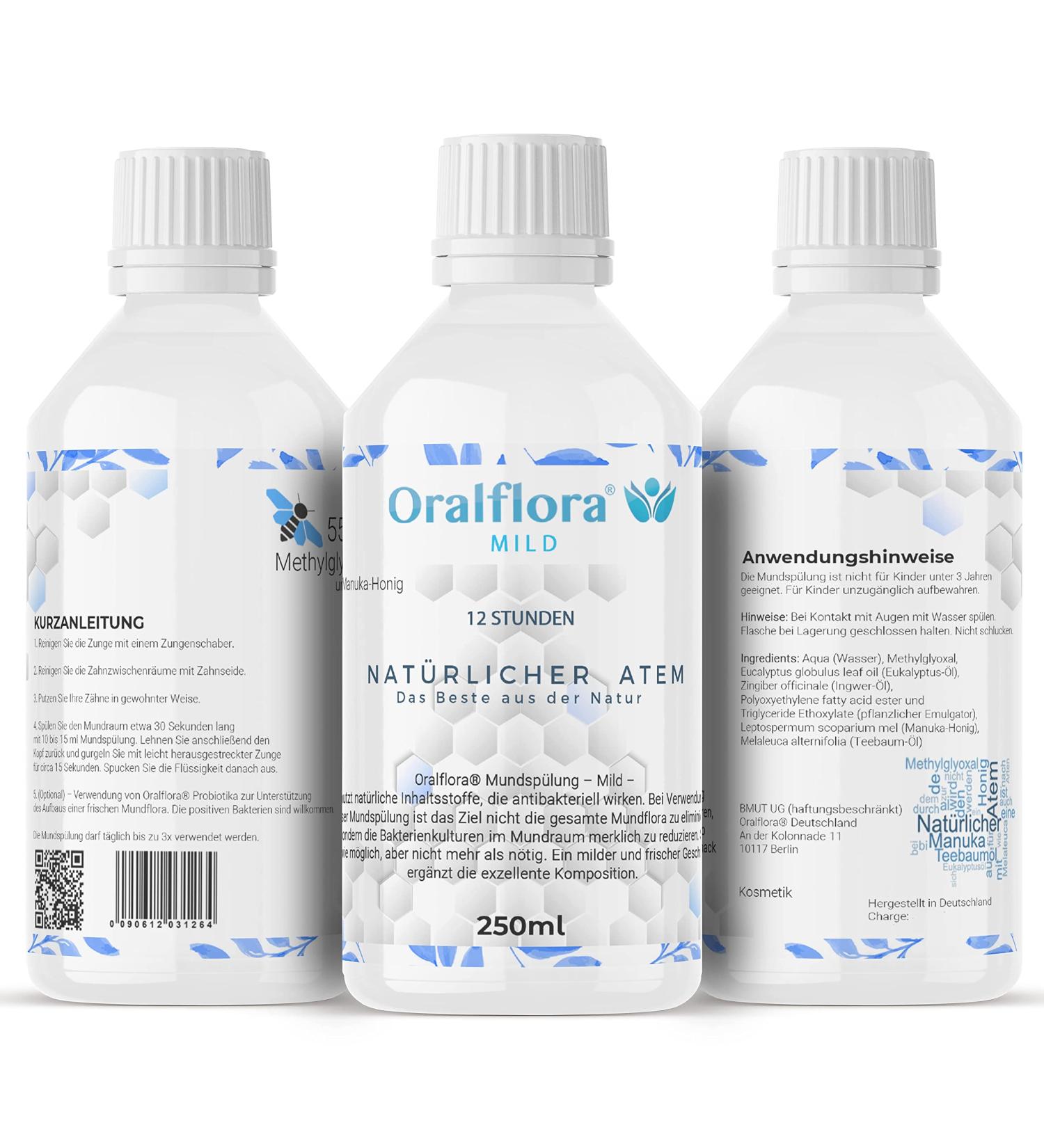 Oralflora Mild Mouthwash 250ml with Eucalyptus Tea Tree Oil & Manuka Fresh Breath & Oral Care - Buy Online on GoSupps.com