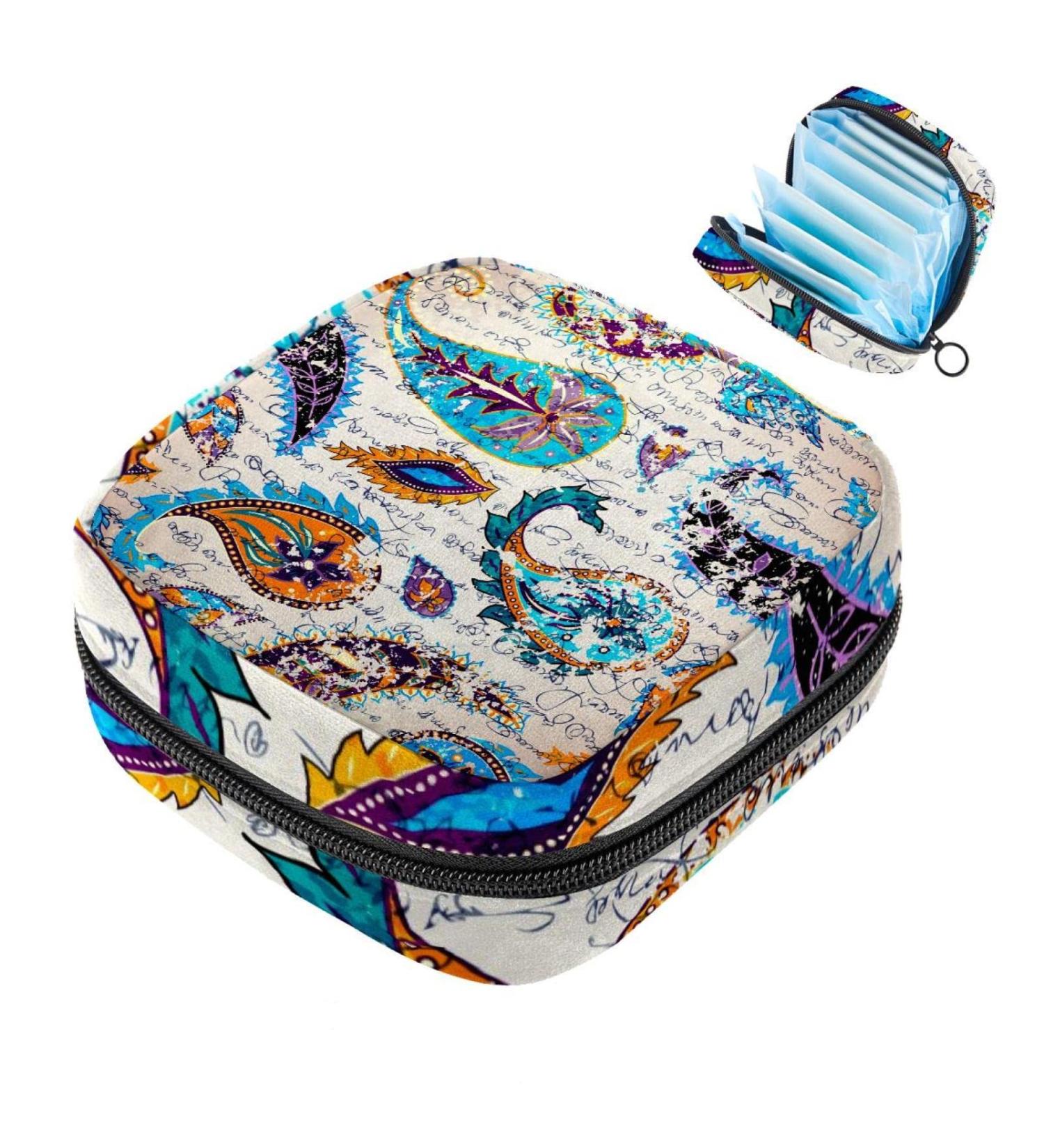 Vintage Paisley Menstruation Bag with Zipper - Stylish Women's Napkin & Tampon Organizer for Girls - Buy Online on GoSupps.com