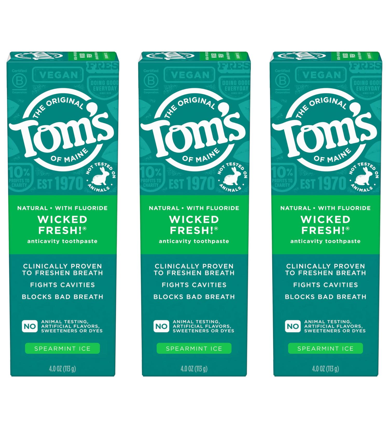 Tom's of Maine Wicked Fresh! Natural Anticavity Fluoride Toothpaste - 3 Pack Spearmint 4 oz - International Shipping - Buy Online on GoSupps.com