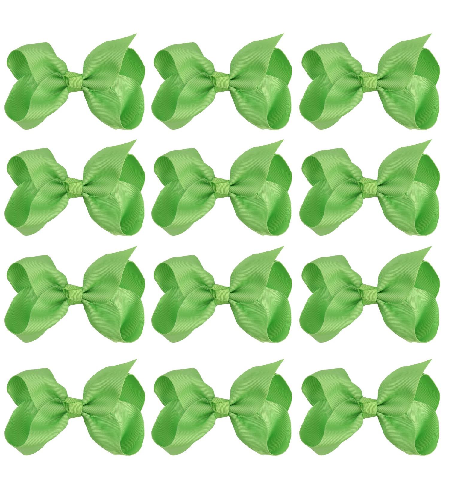 4 Inch Boutique Girls Hair Bows Hair Clips for Baby Girls Toddlers 12 Pcs Solid Color (Apple Green)