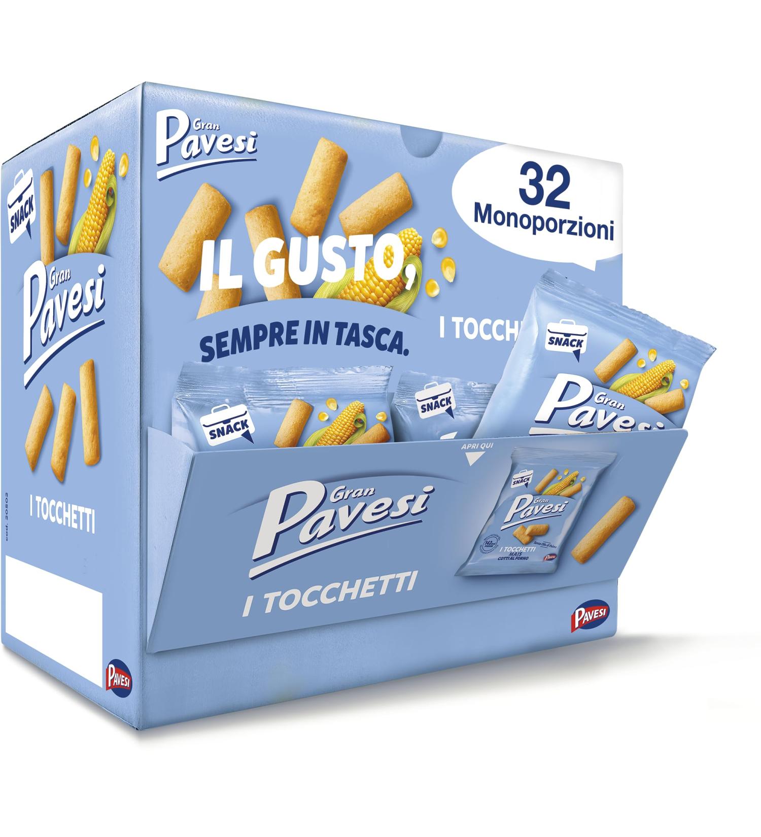 Gran Pavesi Snack Tocchetti Lot de 32 paquets de snacks au ma s au four sans huile de palme