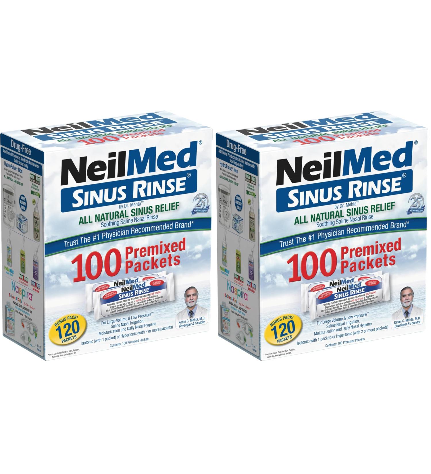 NeilMed Sinus Rinse All Natural Relief Premixed Refill Packets 100 Count (Pack of 2) - Buy Online on GoSupps.com