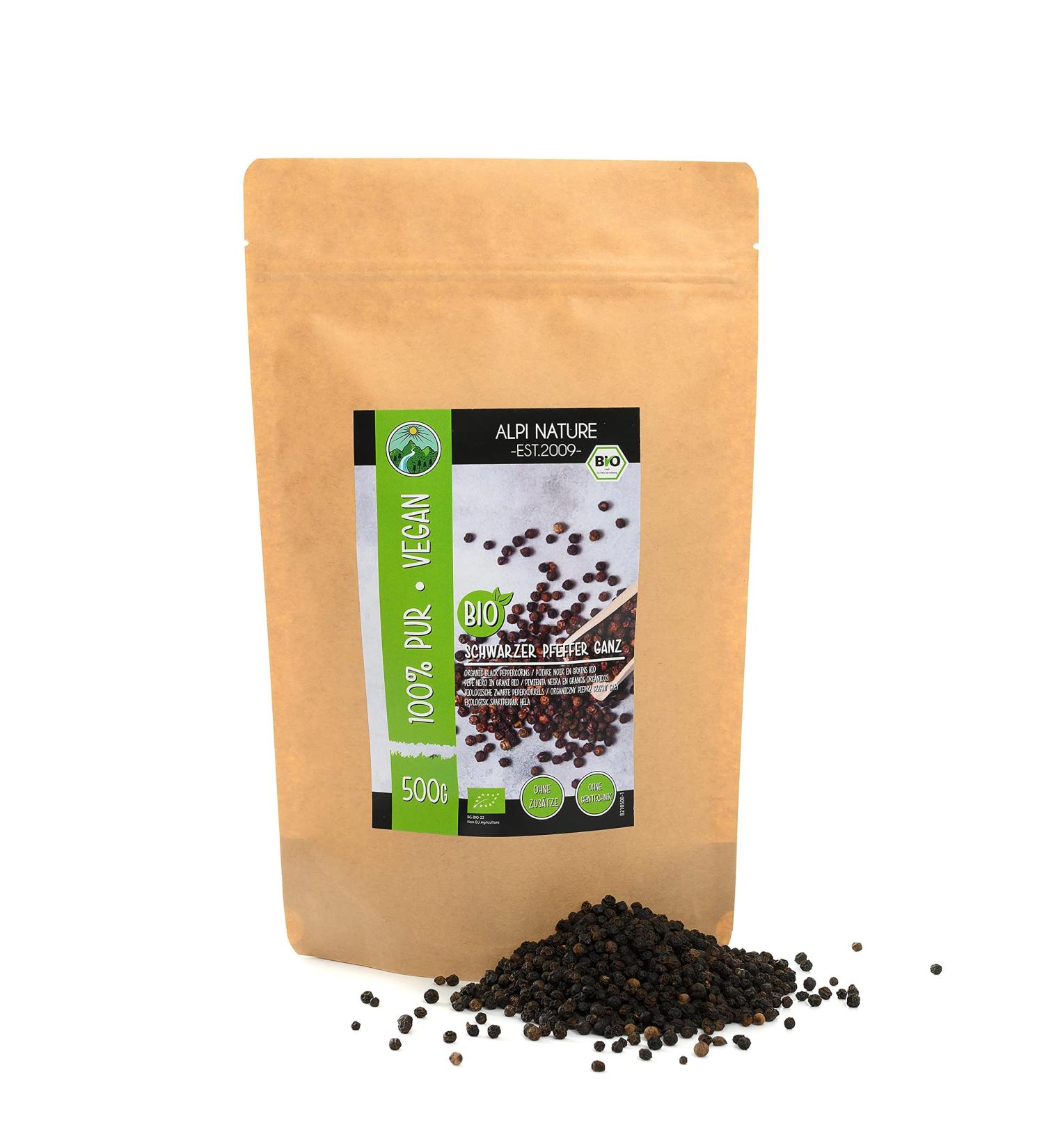 Certified Organic Black Pepper Whole (500g/1.1lb) | 100% Natural Peppercorns | Gluten-Free & Vegan Friendly - Buy Online on GoSupps.com