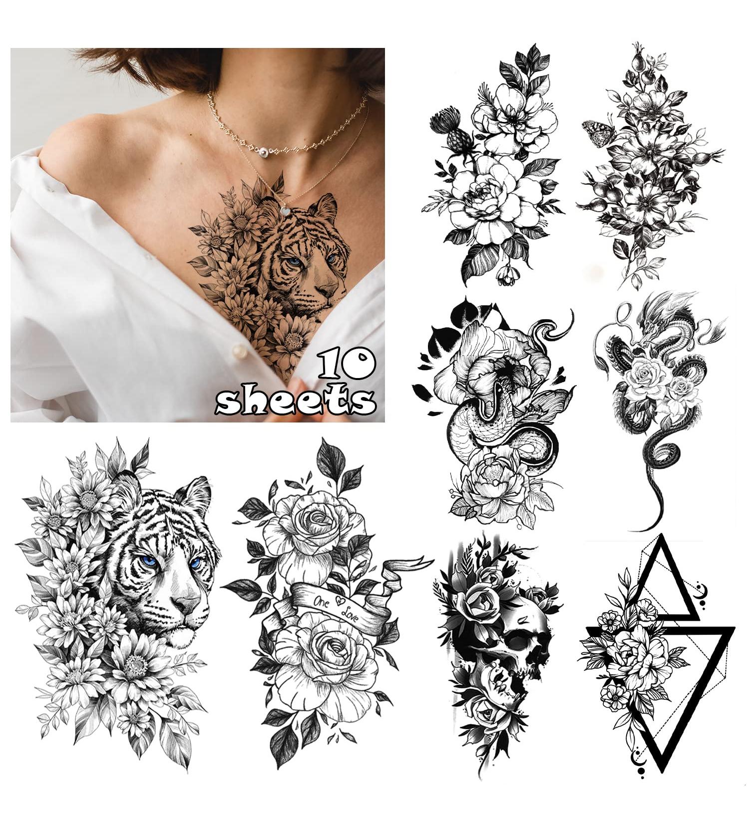 Cerlaza Temporary Tattoos for Women - 10 Sheets of Sexy and Realistic Semi-Permanent Waterproof Tatuajes Temporales for Half Arm Sleeve - Long Lasting Designs including Flowers, Snakes, Butterflies, and Tigers - Buy Online on GoSupps.com