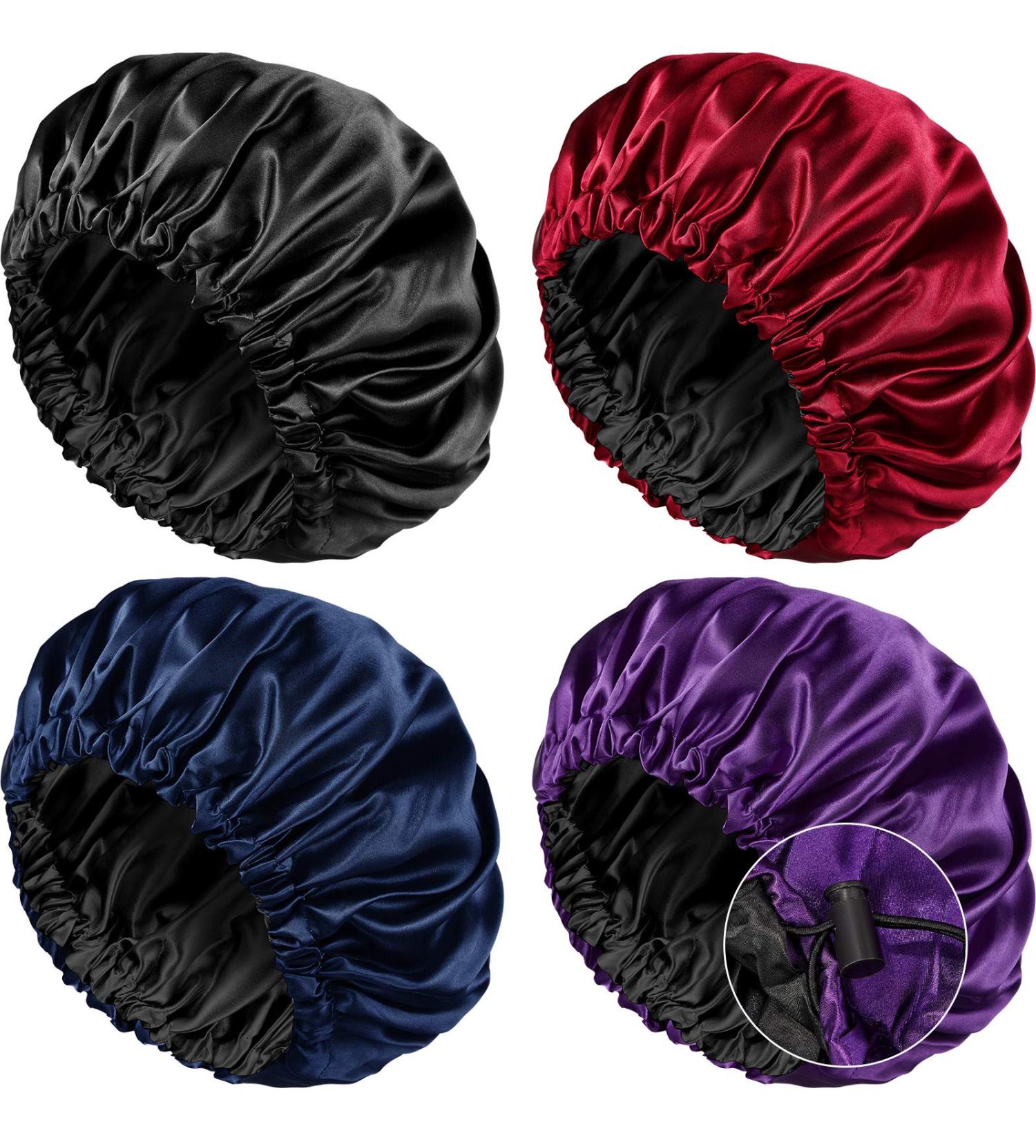 Satin Sleep Cap for Women - Adjustable Large Bonnet for Natural Long and Curly Hair - 4 Pieces - Buy Online on GoSupps.com