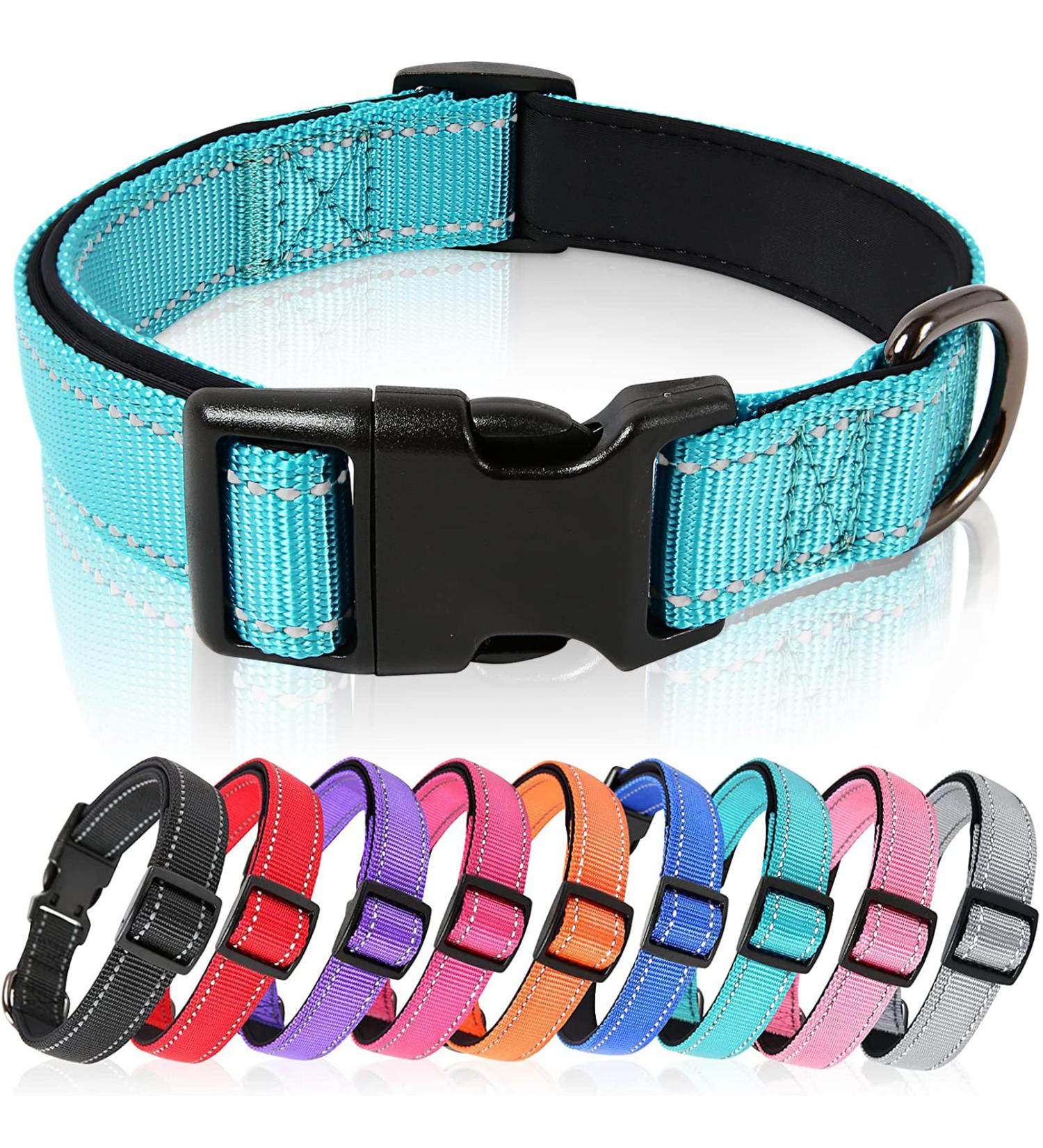 Heele Reflective Dog Collar - Soft Neoprene Padded Nylon for Small Medium Large Dogs - Adjustable Sky Blue (26-38cm) - Buy Online on GoSupps.com