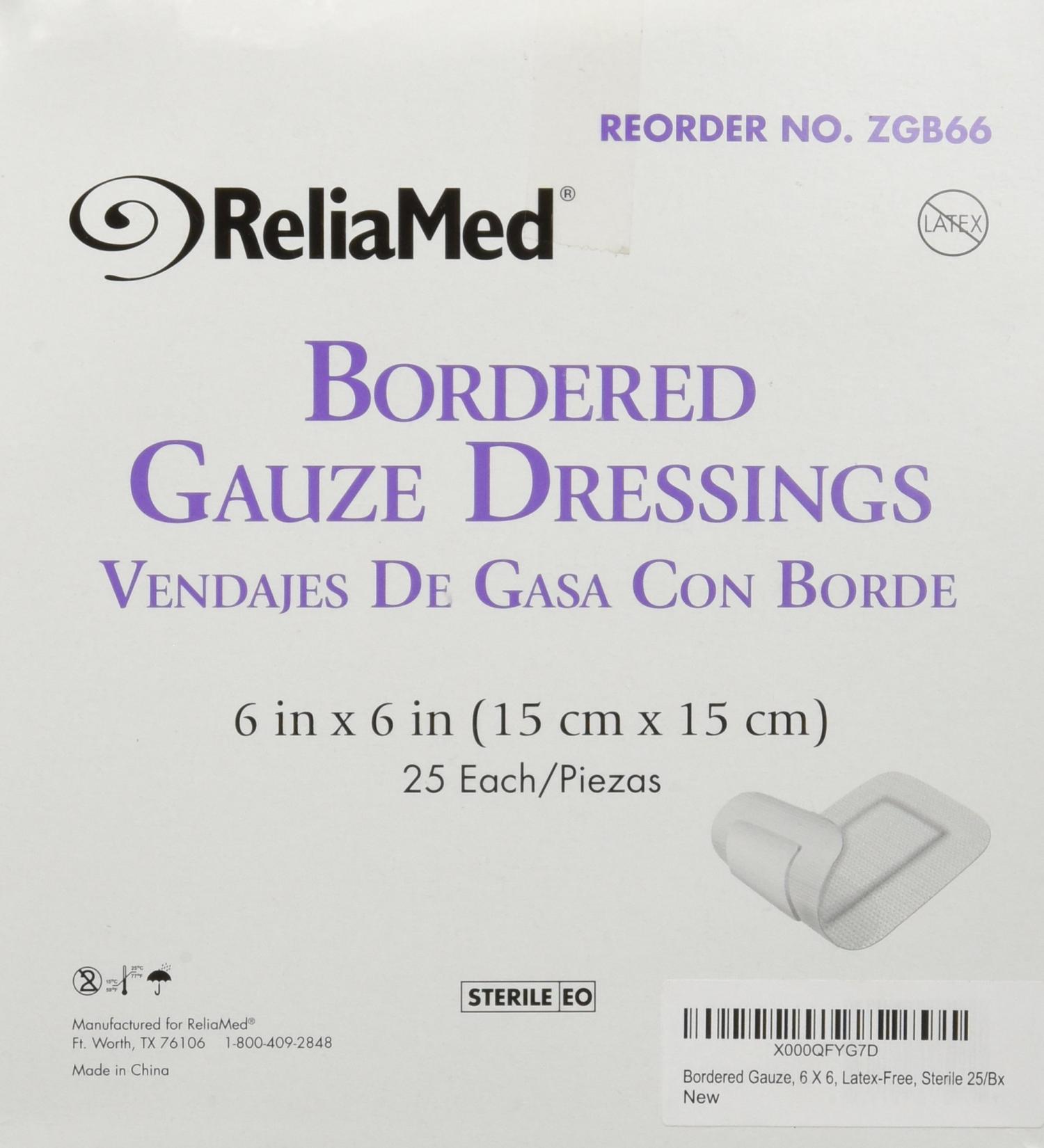 Bordered Gauze  6 X 6  Latex-Free  Sterile 25/Bx by Reliamed