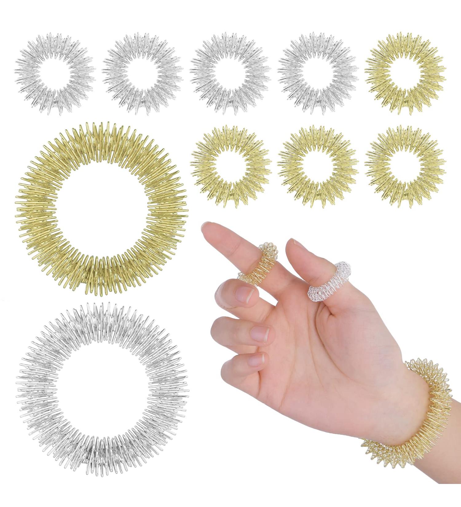 Buy Aster 10-Piece Acupressure Massage Ring Set - Finger & Wrist Therapy - Improve Blood Circulation - Gold/Silver | International Shipping Available - Buy Online on GoSupps.com