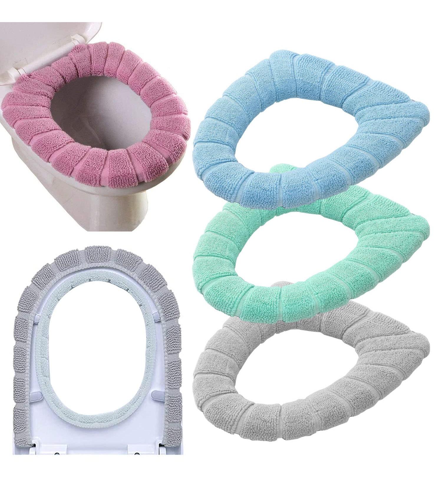Guojanfon Bathroom Soft Thicker Warmer Stretchable Washable Cloth Toilet Seat Cover Pads (Seat Cover Pad,3Pcs,Random Colors)