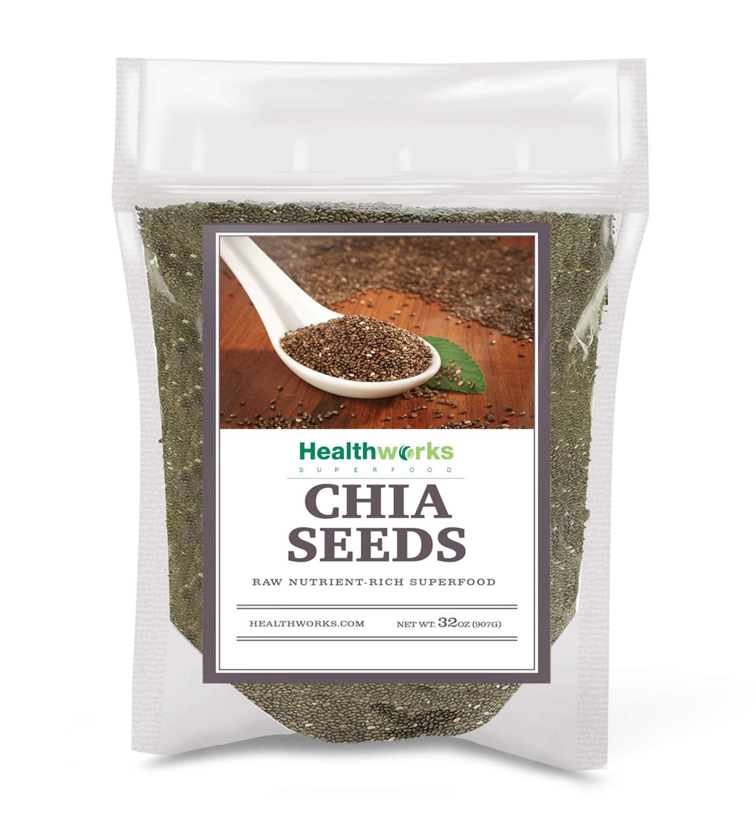 Healthworks Chia Seeds Raw - 32oz (2lbs) | Premium All-Natural Superfood with Omega-3, Fiber & Protein | Great for Shakes, Smoothies & Oatmeal - Buy Online on GoSupps.com