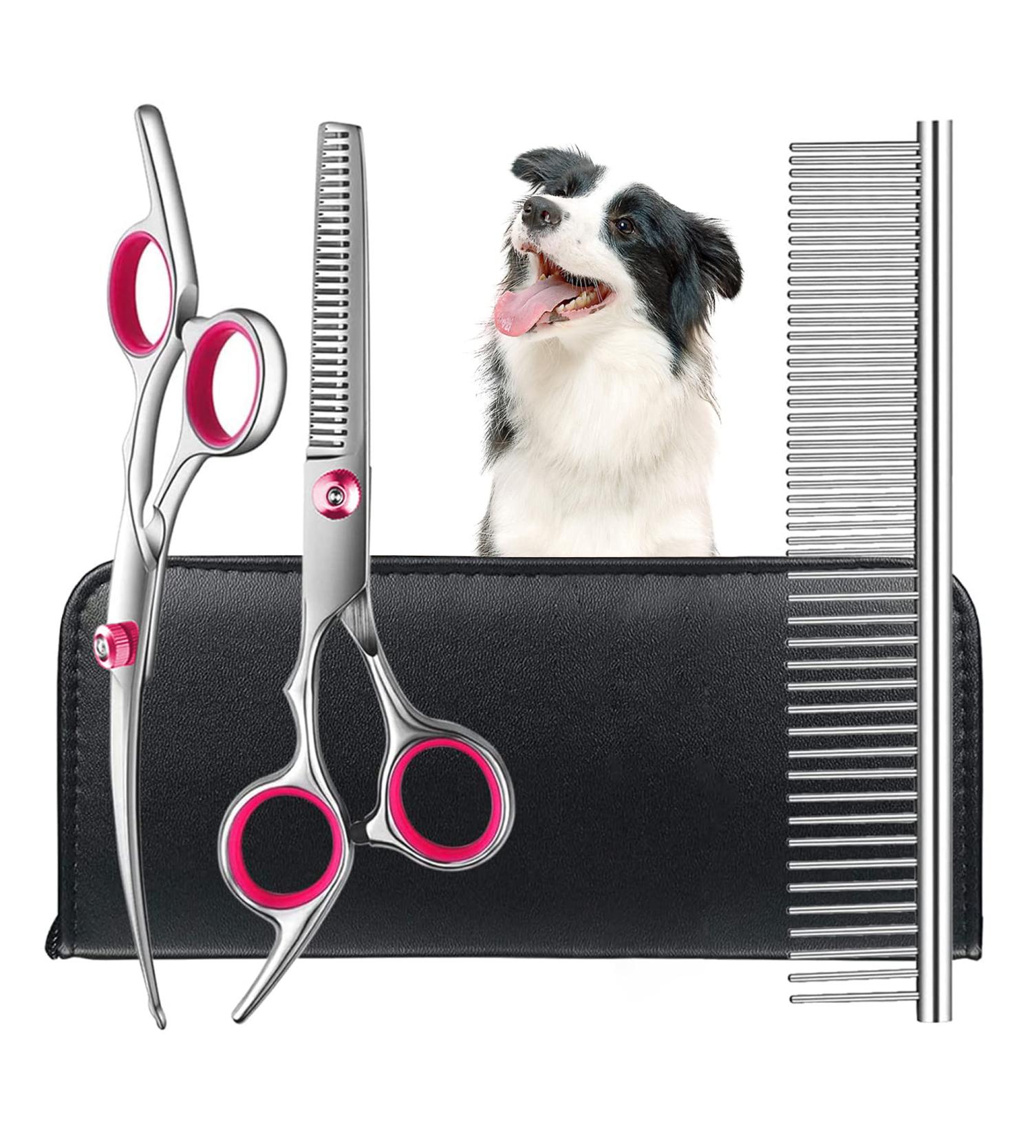 Kaket Pet Grooming Scissors Set - Stainless Steel Shears for Dogs, Thinning & Curved Scissors - Pink Grooming Kit for Professional Results - Buy Online on GoSupps.com