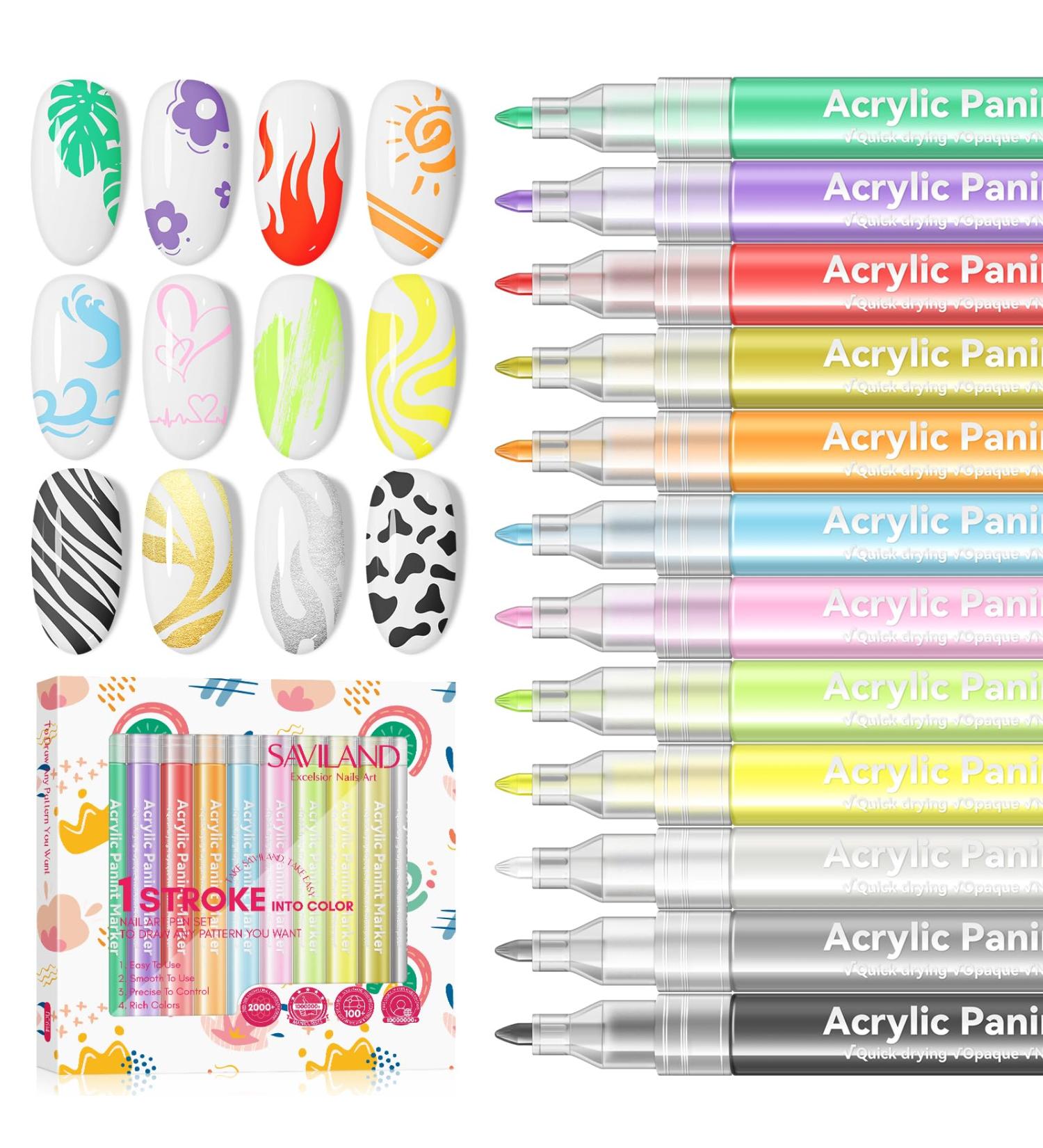 Saviland 12 Colors Nail Art Pens Set - 3D Nail Polish & Graffiti Dotting Tools for DIY Manicure & Salon Nail Art Design - Buy Online on GoSupps.com