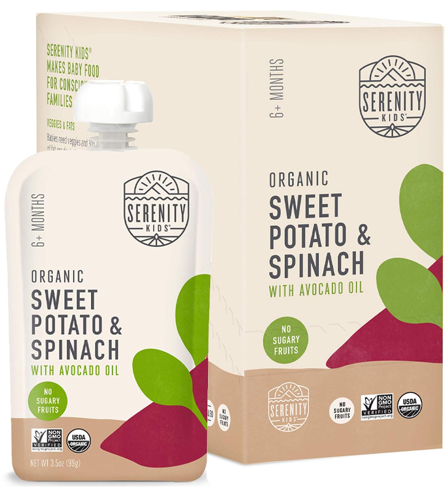 Serenity Kids 6+ Months USDA Organic Veggie Puree Baby Food Pouches | No Sugary Fruits or Added Sugar | Allergen Free | 3.5 Ounce BPA-Free Pouch | Sweet Potato & Spinach | 6 Count Sweet Potato & Spinach 3.5 Ounce (Pack o - Buy Online on GoSupps.com