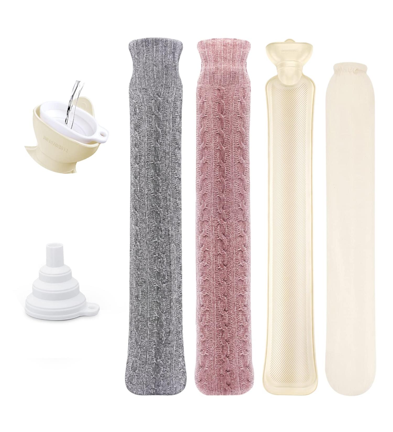 HomeWit XXL Heat Bottle - Long 2L Chenille Covers in Silver Gray & Dark Pink for Shoulder Neck & Bed - Buy Online on GoSupps.com