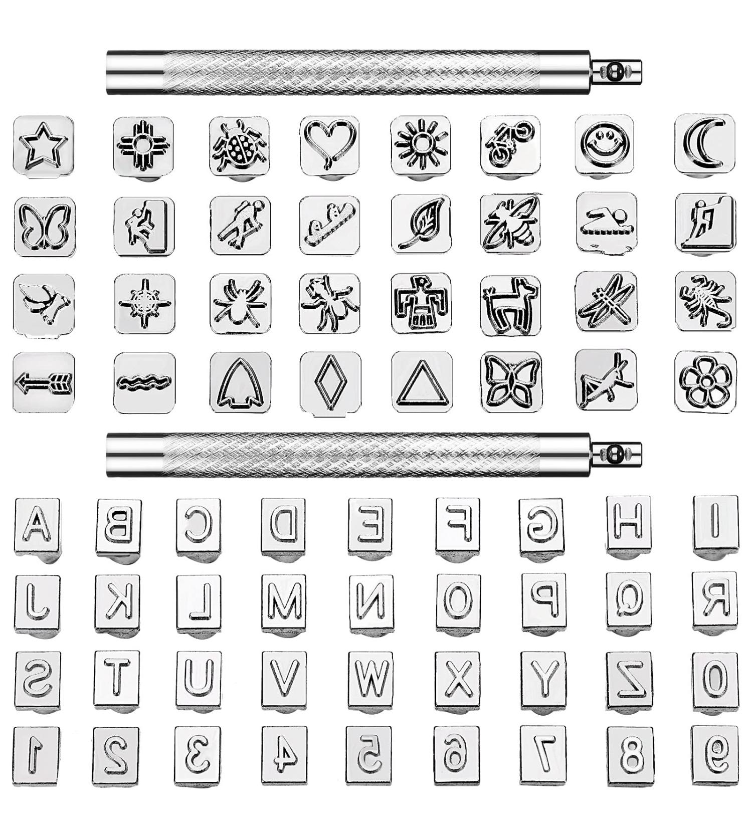 70 Piece Leather Craft Stamping Set with Alphabet, Numbers, and Patterns - Includes 2 Leather Punch Tools - Buy Online on GoSupps.com