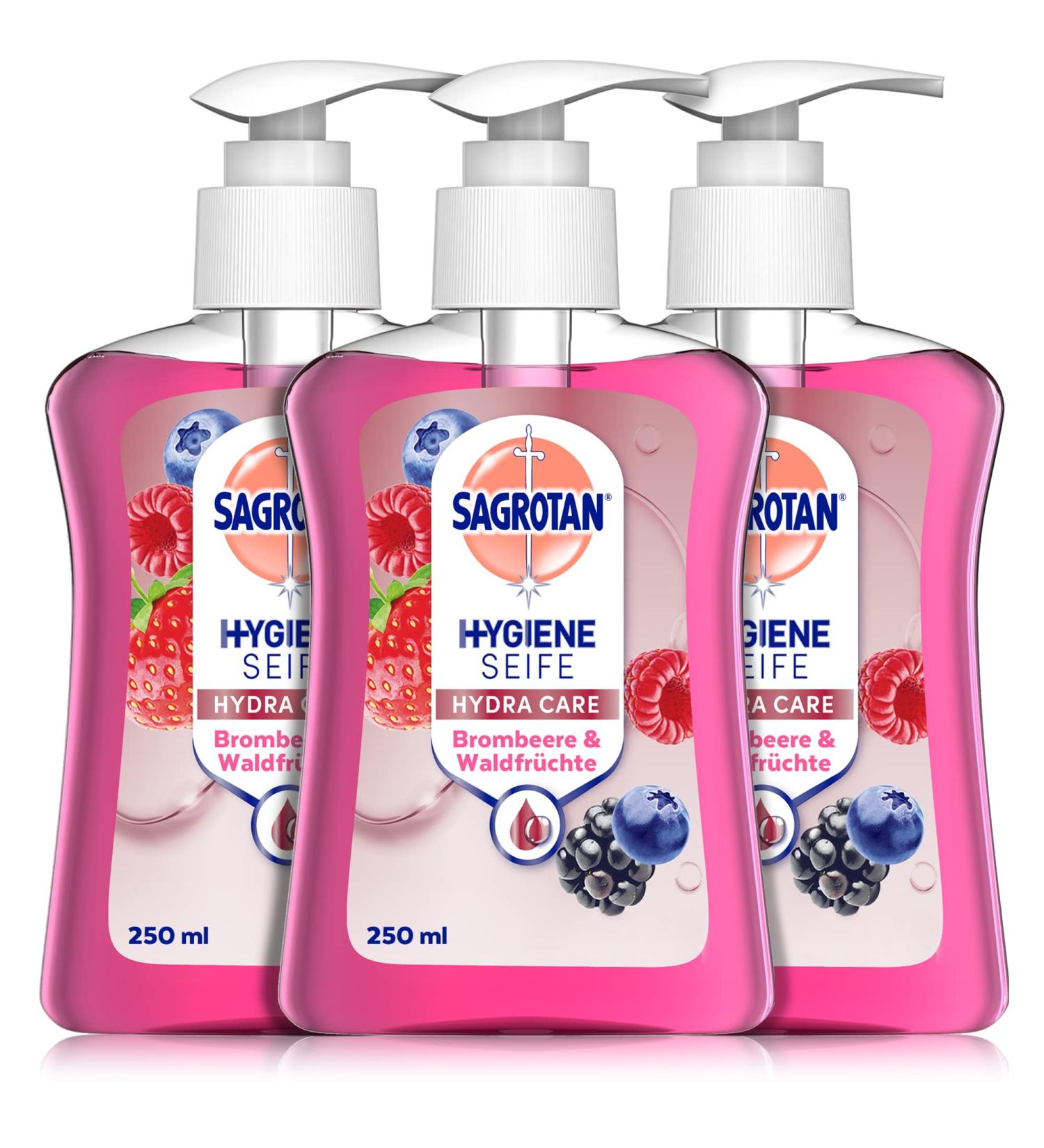 Sagrotan Hand Soap Blackberry & Forest Fruits | Hygienic Liquid Soap 3 x 250 ml Dispenser | Worldwide Shipping Available - Buy Online on GoSupps.com