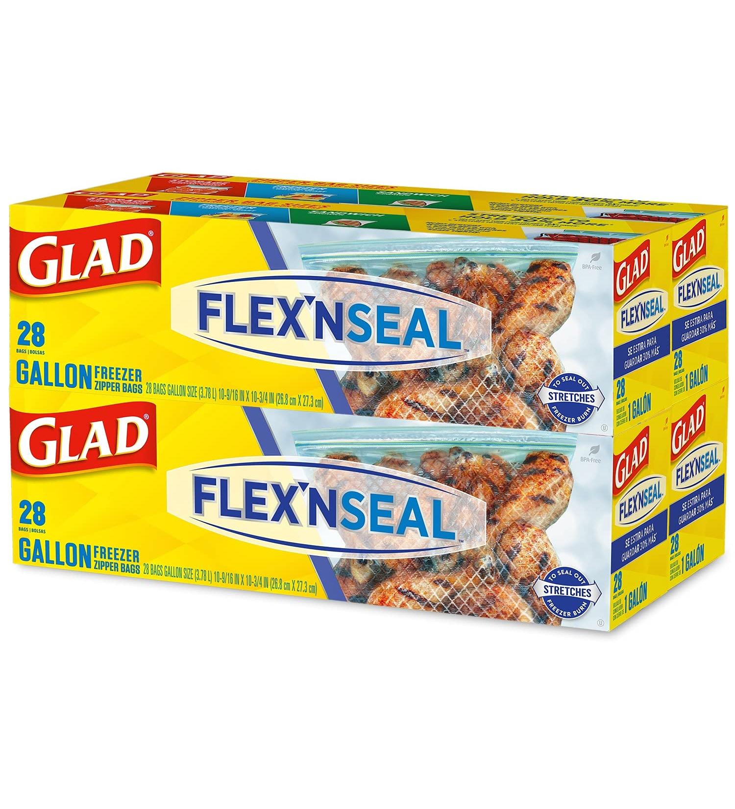 Glad FLEXN SEAL Gallon Freezer Zipper Bags 28 Count (Pack of 4) - Convenient Pack of 112 Bags - Buy Online on GoSupps.com